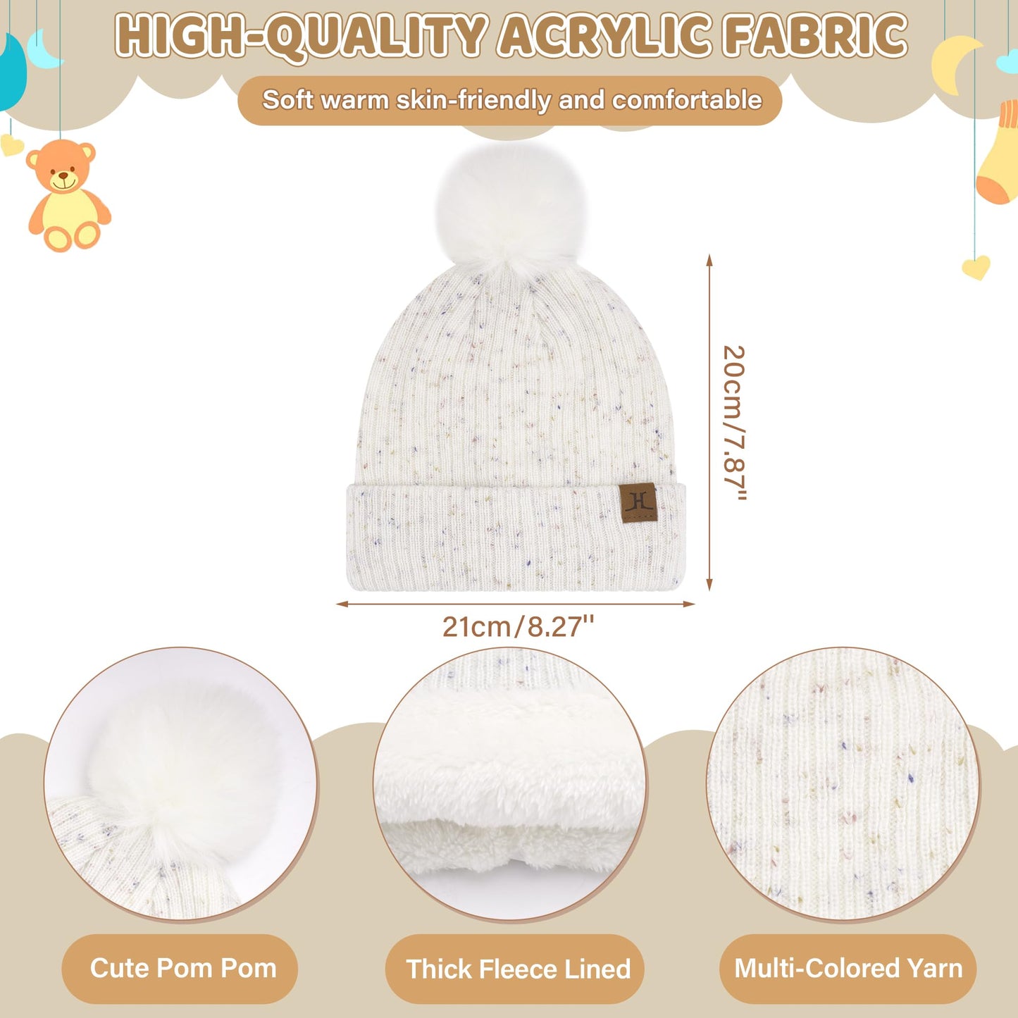 Toddler Kids Winter Hats Touchscreen Gloves Scarfs Set Pompom Beanie Caps Neck Warmer with Fleece for 5-8 Years Old Baby Girls Boys Gifts