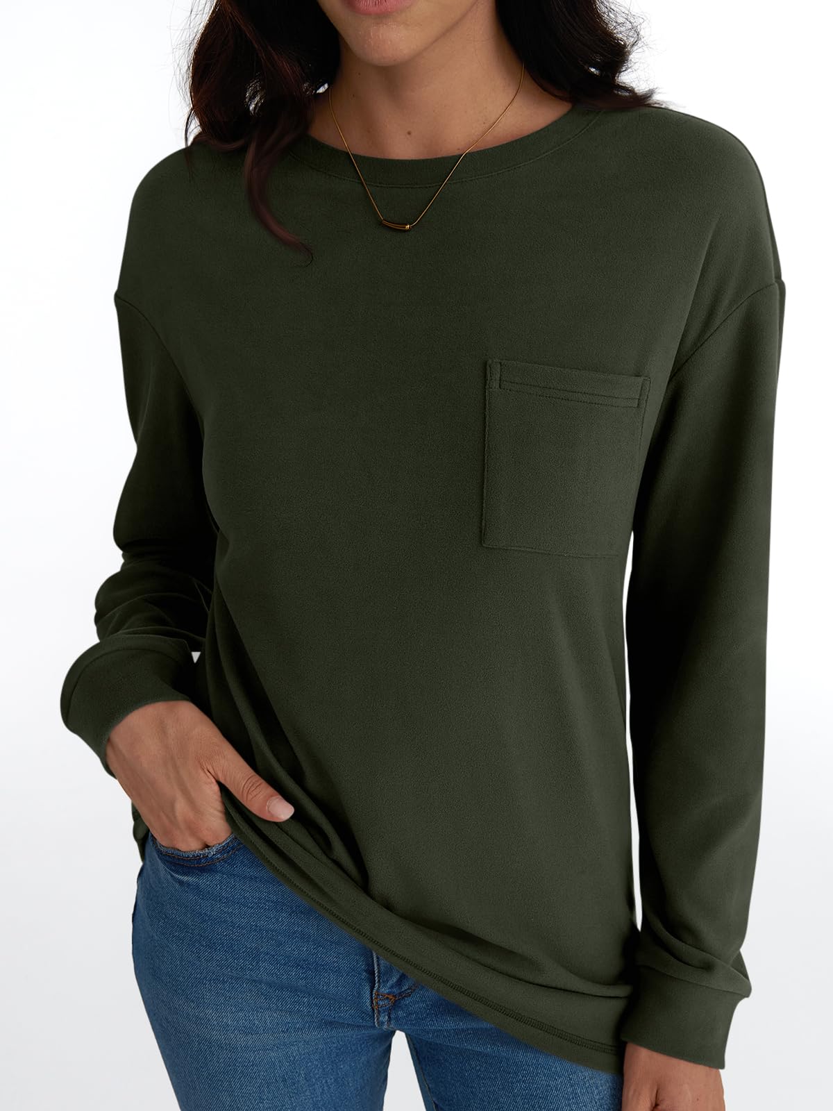 AUTOMET Womens Long Sleeve Tops Loose Fit Fall Cute Thick T Shirts Winter Cruise Outfits Trendy Clothes, ArmyGreen, L