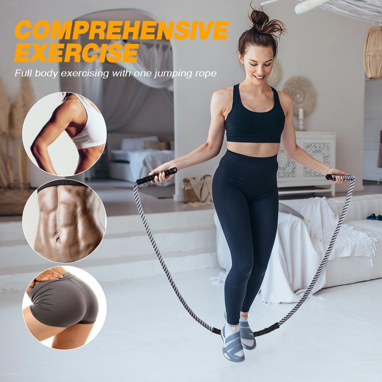 Jump Rope, 4LB Heavy Skipping Rope for Exercise, Workout Jumping Rope for Women & Men, Skipping Thick Rope For Gym Training, Home Workout, Aerobic Exercise
