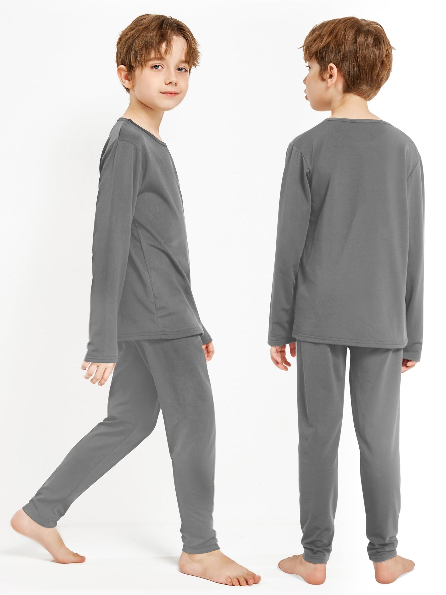 Resinta Boys Thermal Underwear Set Toddler Long Johns for Kids Boys Fleece Lined Base Layers for Skiing & Winter Activities Grey