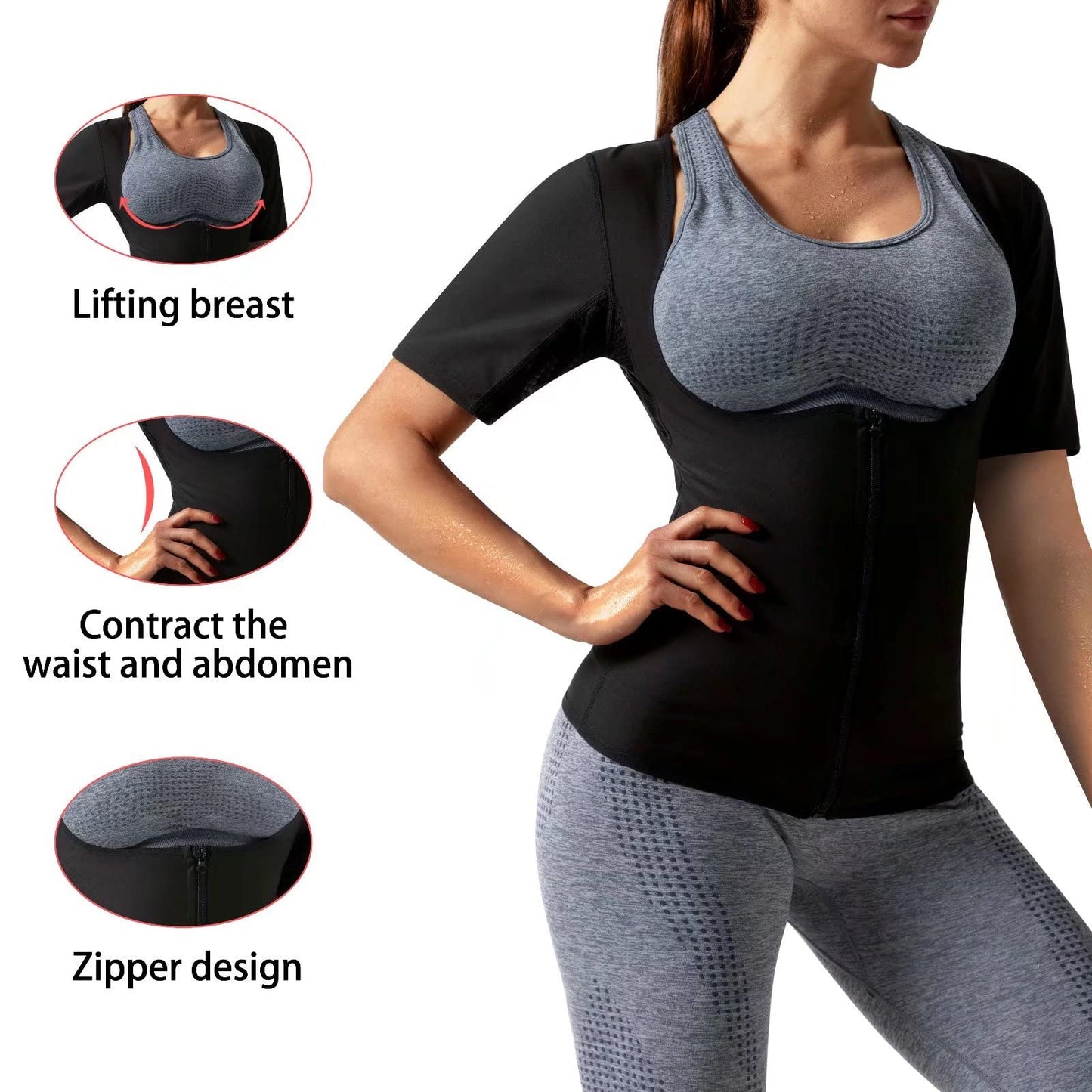 DYUAI Sauna Shirt for Women Sauna Suit for Women Waist Trainer Sauna Sweat Vest Workout Body Shaper Zipper(6005-07-S)