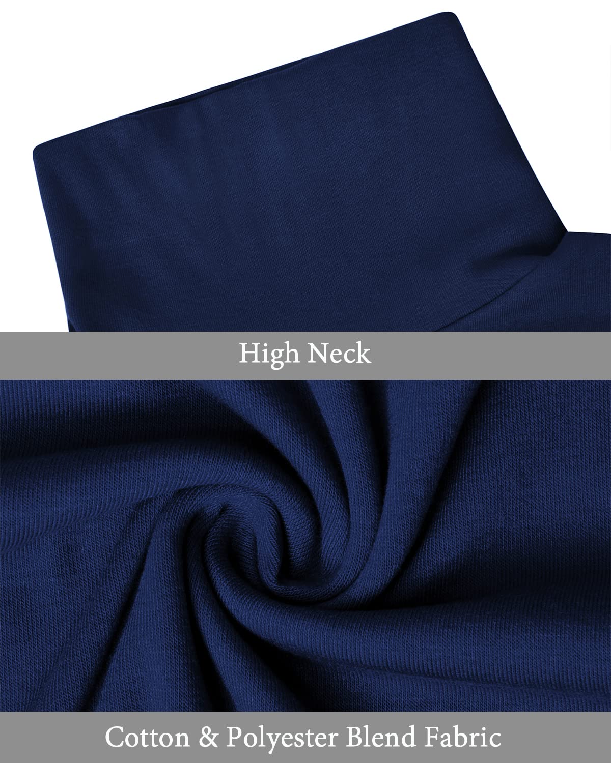 LE VONFORT Mens Turtleneck Long Sleeve Shirts Slim Fit Thermal Undershirt Lightweight Pullover Navy Large
