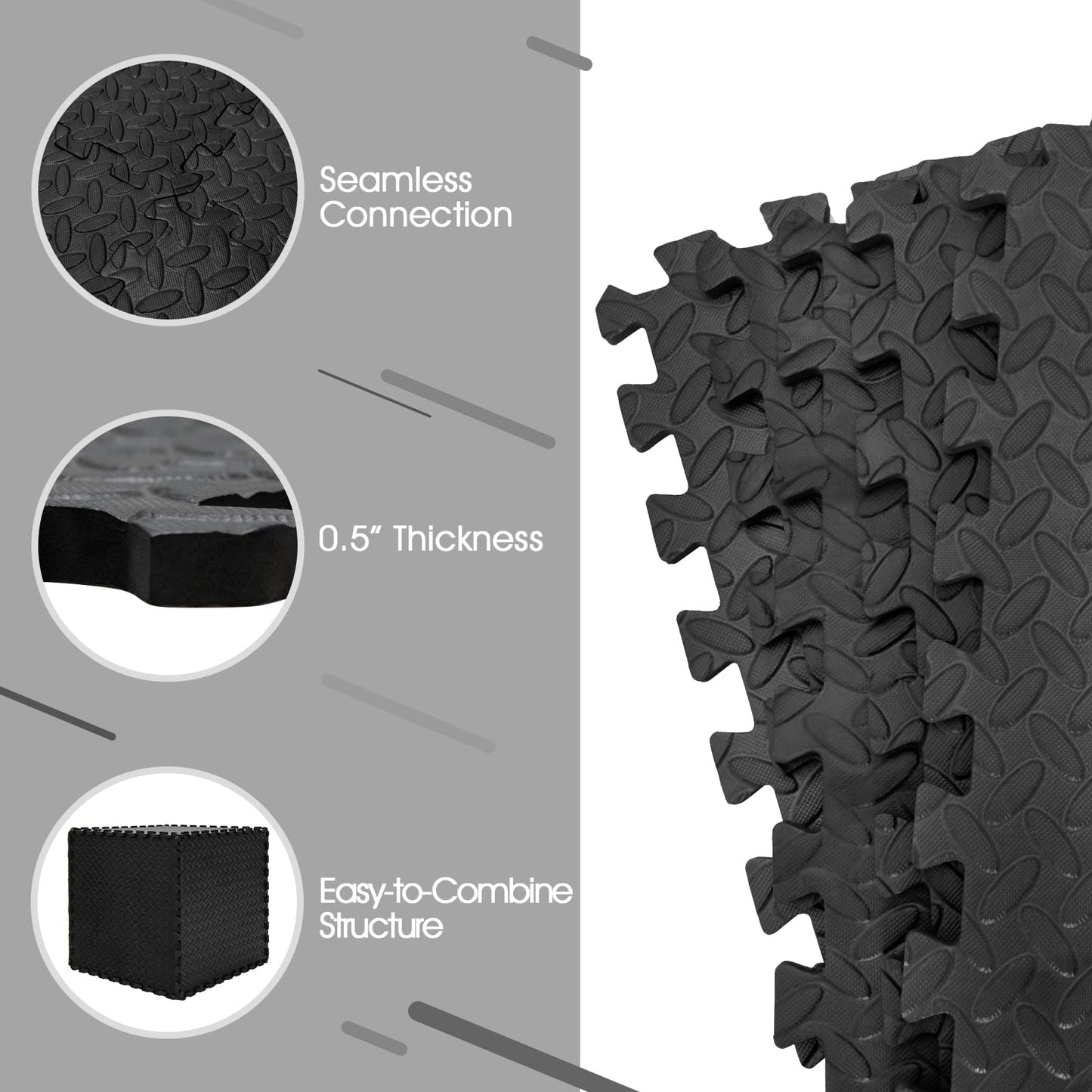 Tangkula 36 Tiles Exercise Flooring Mats with Border, Non-Slip EVA Foam Protective Mats, Elastic Puzzle Play Mats, 1/2" Interlocking Floor Mats for Home Gym, Fitness Room, Workshop Equipment(Black)