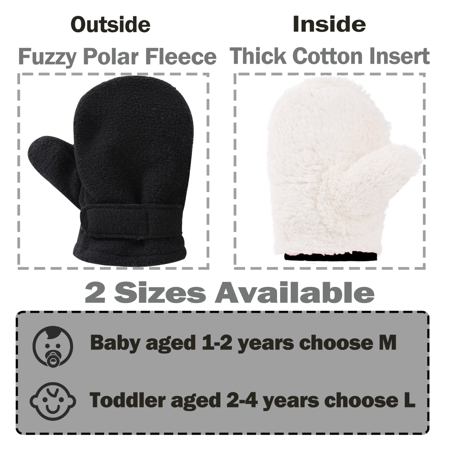 Baby Toddler Mittens Boys Girls Winter Outdoor Gloves Kids Easy-On Fleece Warm Mittens Pink Rose Khaki 3 Pairs L(2-4 years)