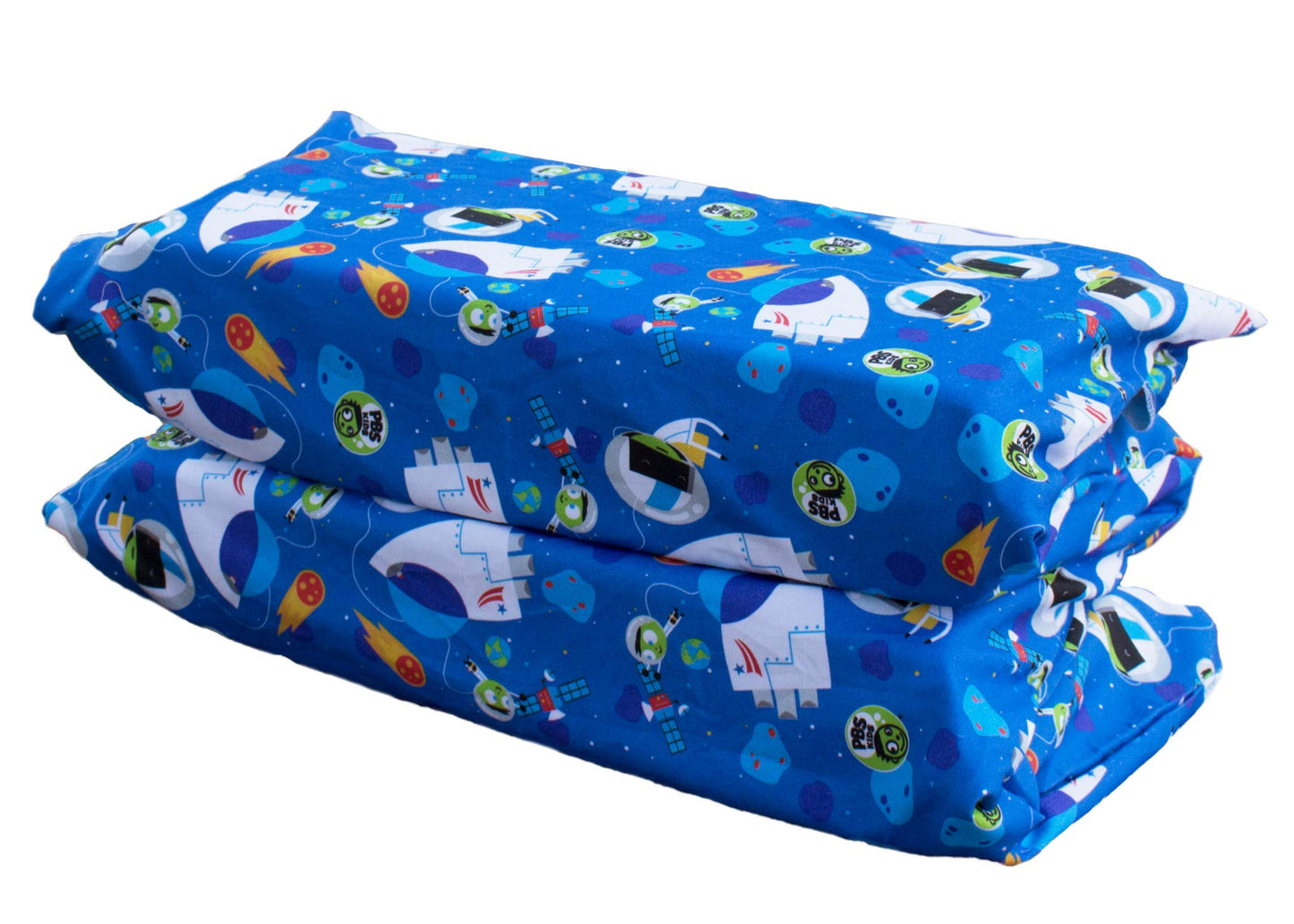 KinderMat 1.5" Thick + PBS Kids Kinderbundle - Washable Cover, Special Edition - Space Explorer - Regular, Sheet is 47" x 22", Value Bundle Great for Daycare & Family Households
