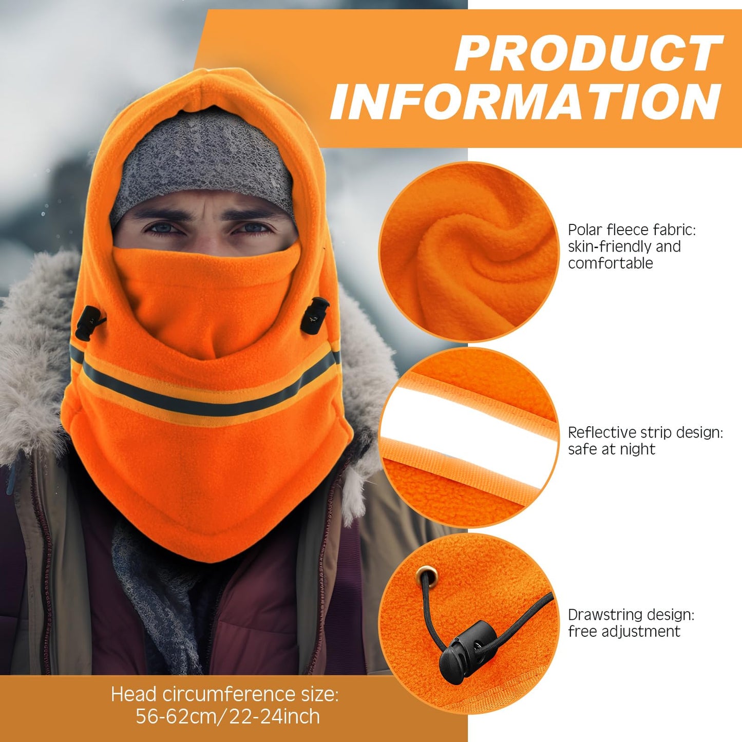Suhine 6 Pcs Thermal Reflective Fleece Balaclava Mask Adjustable Full Face Mask Winter Face Mask for Men Women Cold Weather (Fluorescent Orange Color)