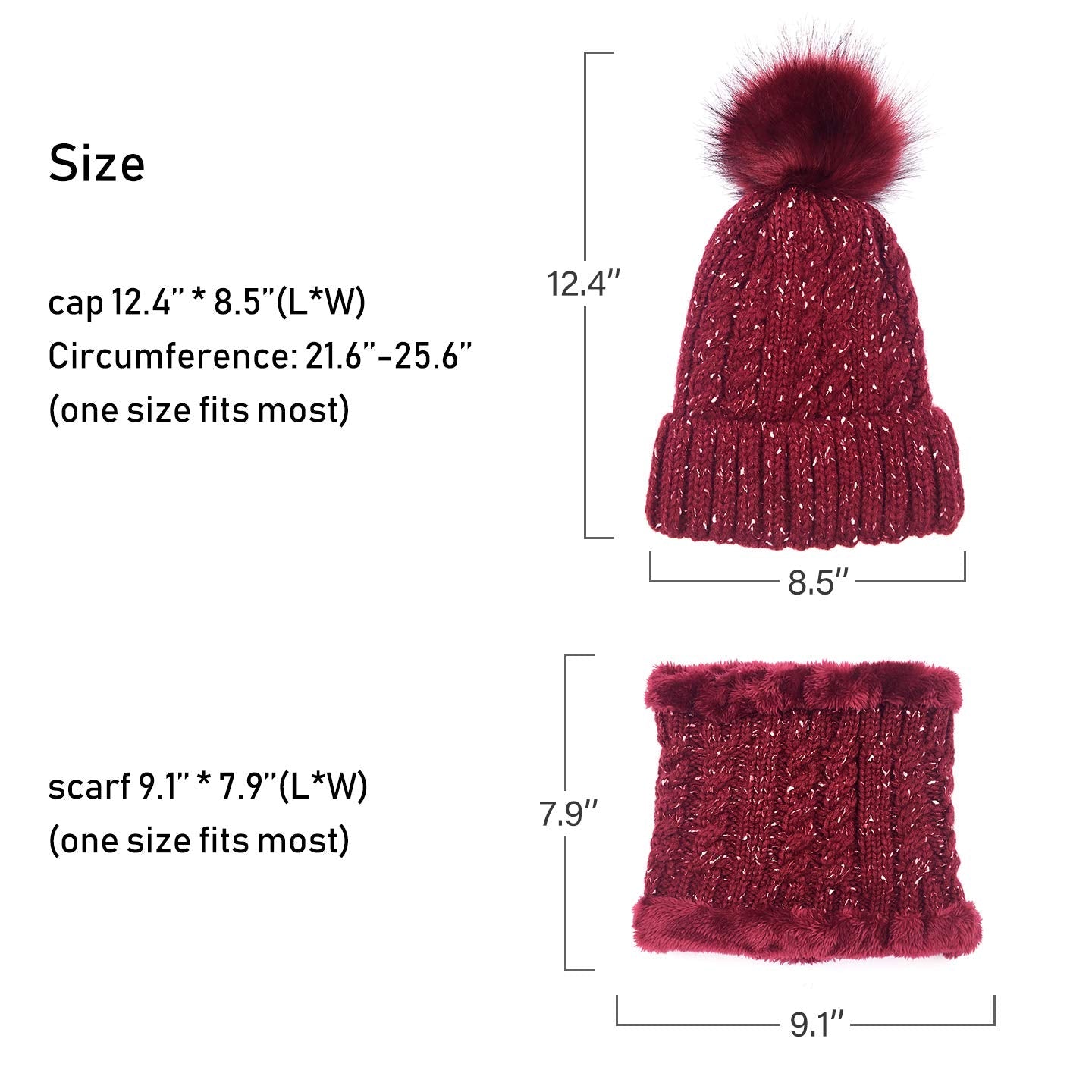 LCZTN Womens Pom Beanie Hat Scarf Set Girls Cute Winter Ski Hat Slouchy Knit Skull Cap with Fleece Lined