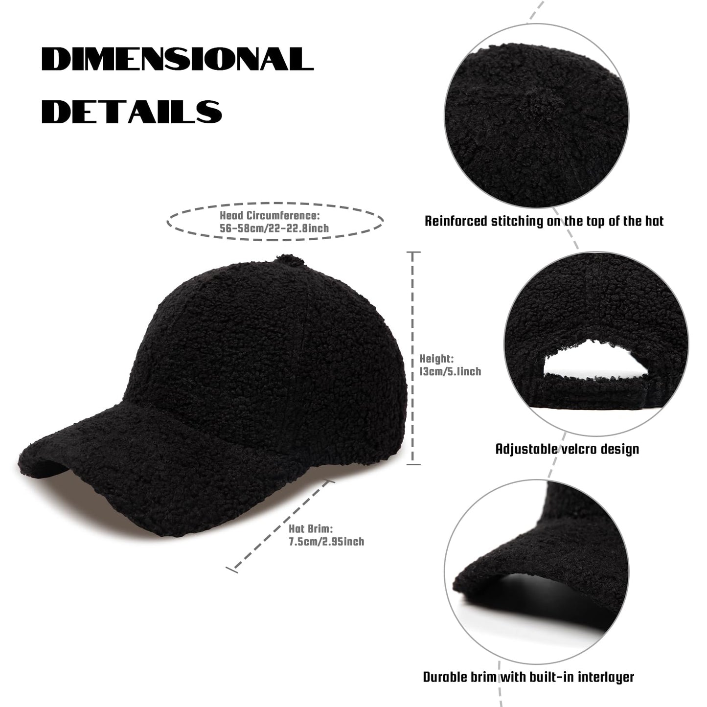 MGBPEI 2Pack Women's Winter Baseball Cap Adjustable Solid Color Lamb Wool Warm Baseball Cap Unisex Unconstructed Plain Cap