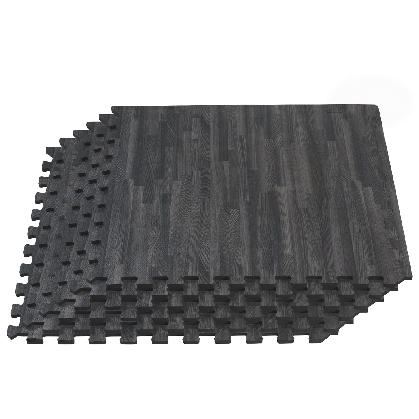 Forest Floor 3/8 Inch Thick Printed Foam Tiles, Premium Wood Grain Interlocking Foam Floor Mats, Anti-Fatigue Flooring – Stylish Flooring Solution, Carbon, 24 Sq Ft