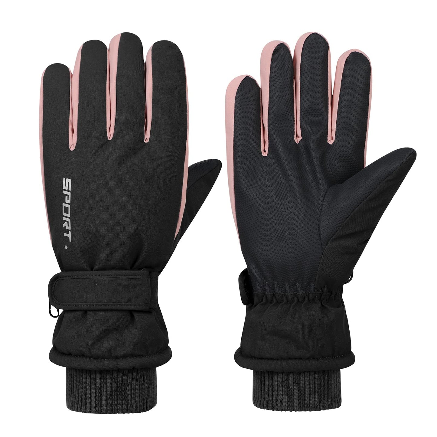 American Trends Ski Gloves for Women Warm Snow Gloves Waterproof Touchscreen Pockets Snowboard Winter Gloves for Outdoor Black One Size