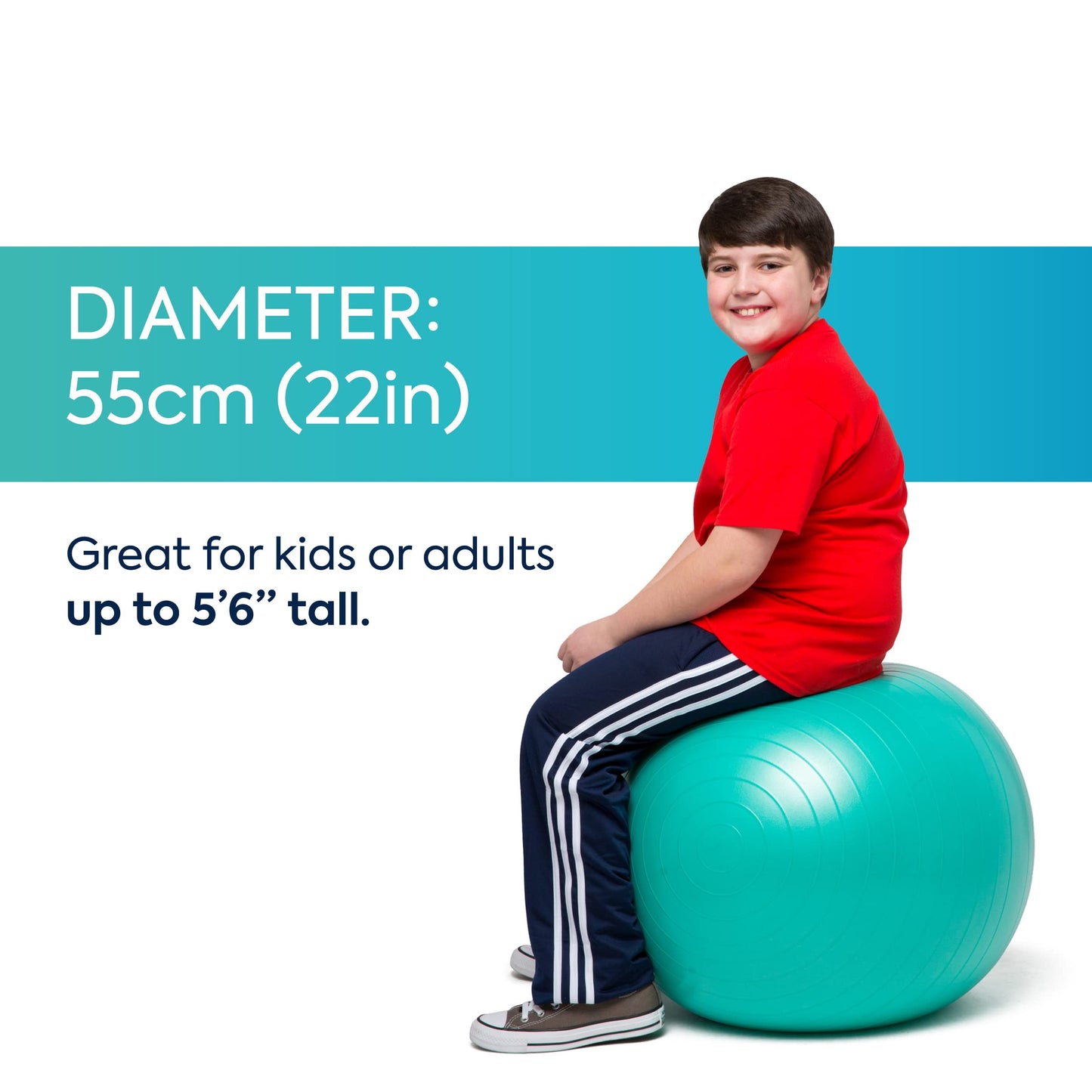 Bouncyband Medium Balance Ball, Green – Create Flexible Seating to Improve Focus in The School, Office, or Home with This No-Roll Weighted Ball – 21.6” (55cm) Ball for People Between 5’-5’6 Tall