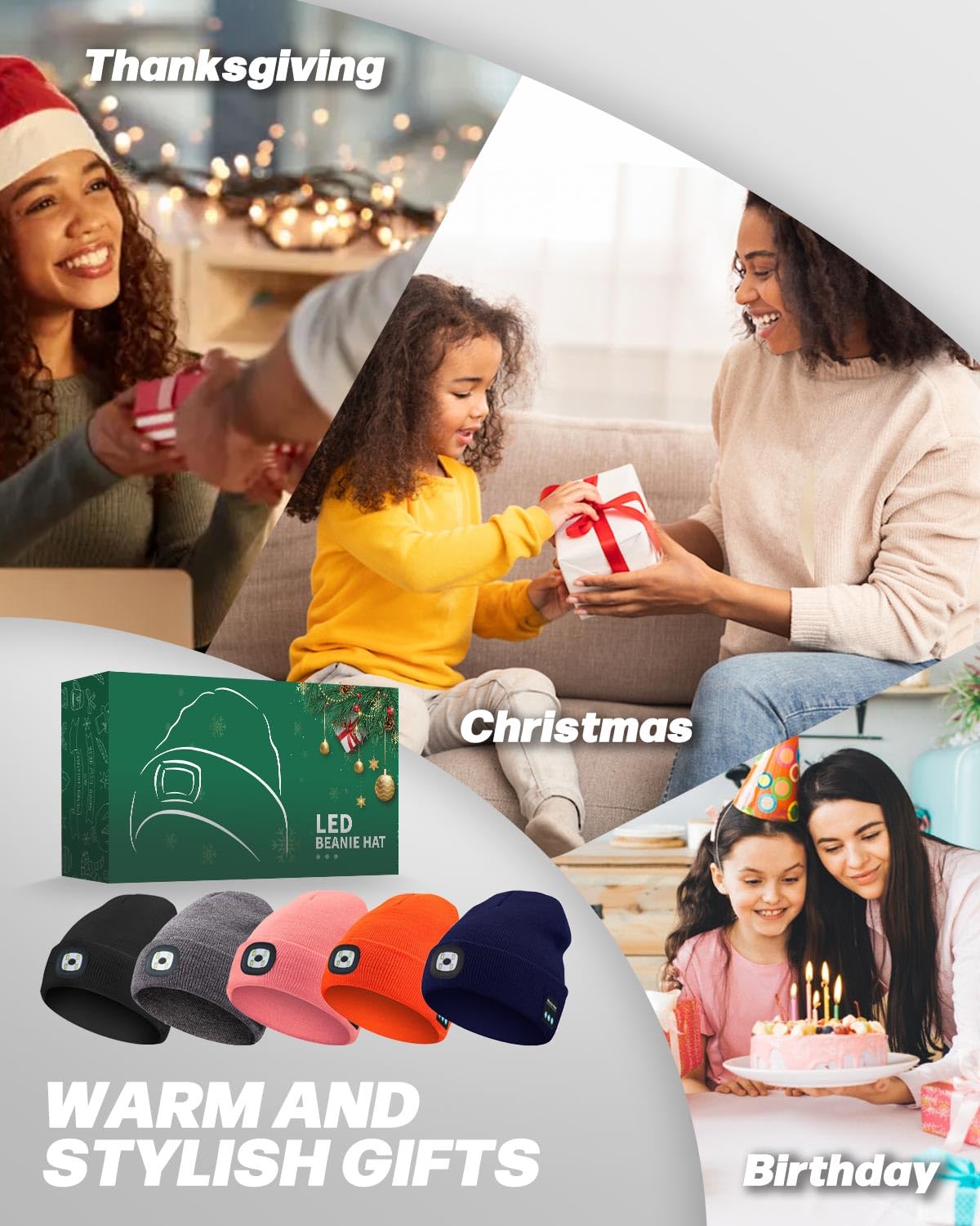 MOXTOYU Unisex Bluetooth Beanie with Light, USB Rechargeable LED Headlamp Winter Hat, Christmas Stocking Stuffers Gifts Warm Knitted Cap for Men Women Dad Mom Black