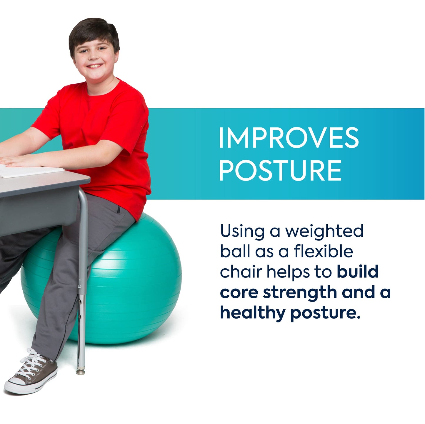 Bouncyband Medium Balance Ball, Green – Create Flexible Seating to Improve Focus in The School, Office, or Home with This No-Roll Weighted Ball – 21.6” (55cm) Ball for People Between 5’-5’6 Tall