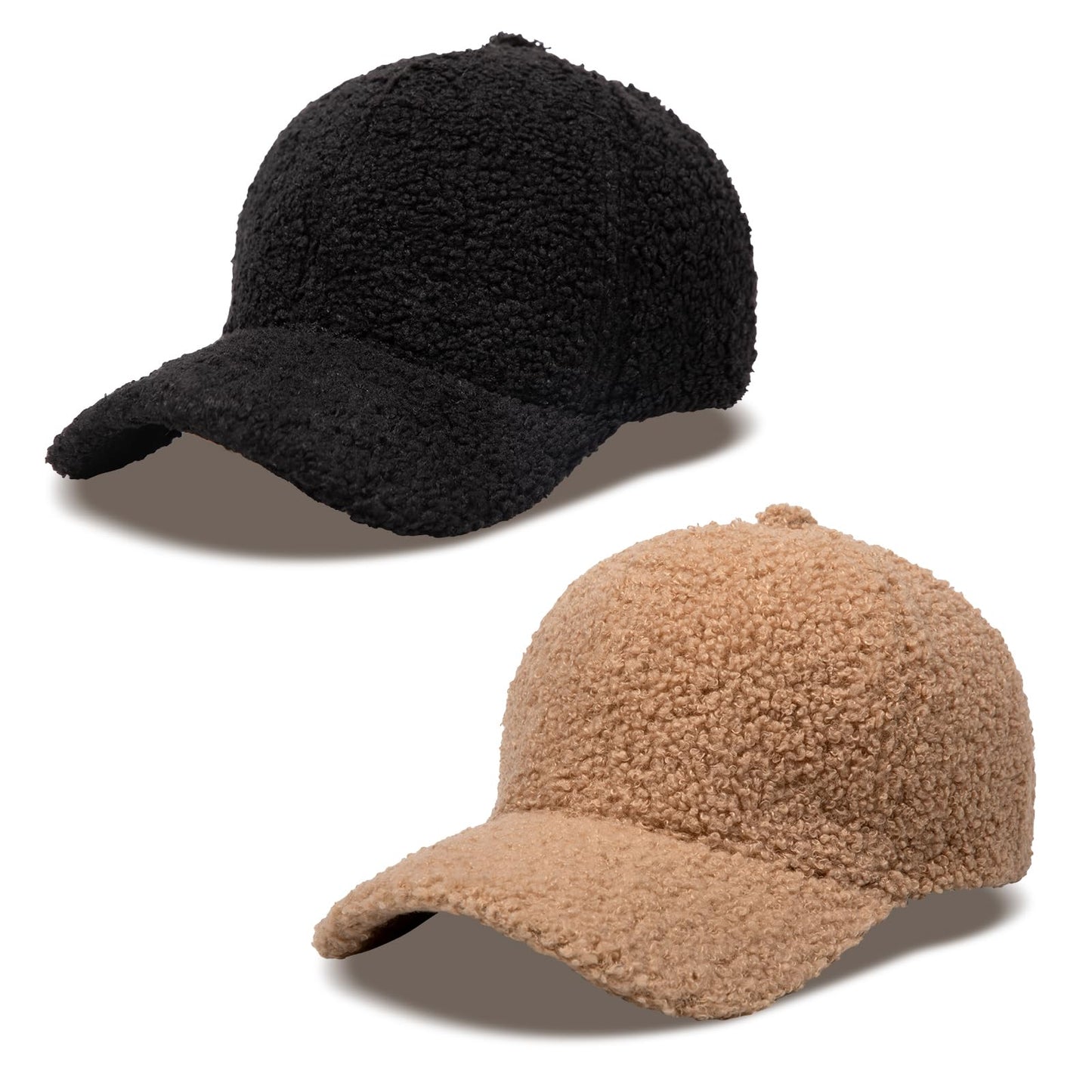 MGBPEI 2Pack Women's Winter Baseball Cap Adjustable Solid Color Lamb Wool Warm Baseball Cap Unisex Unconstructed Plain Cap