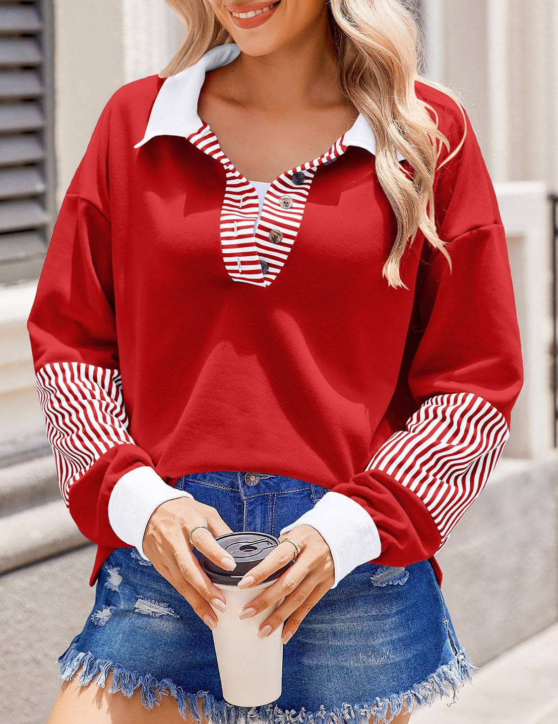 Zeagoo Sweatshirts for Teen Girls Striped Color Block Tunics or Tops To Wear With Leggings Womens Tunic Tops Dark Red L