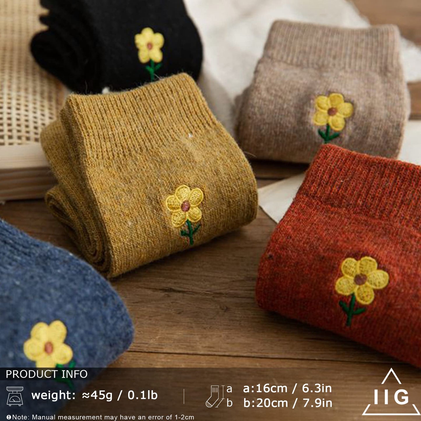 IIG Cute Warm Wool Socks for Women Super Cozy Thick Crew Winter Socks Gifts, 5 Pairs (Embroidery Flower - 5 Pairs)