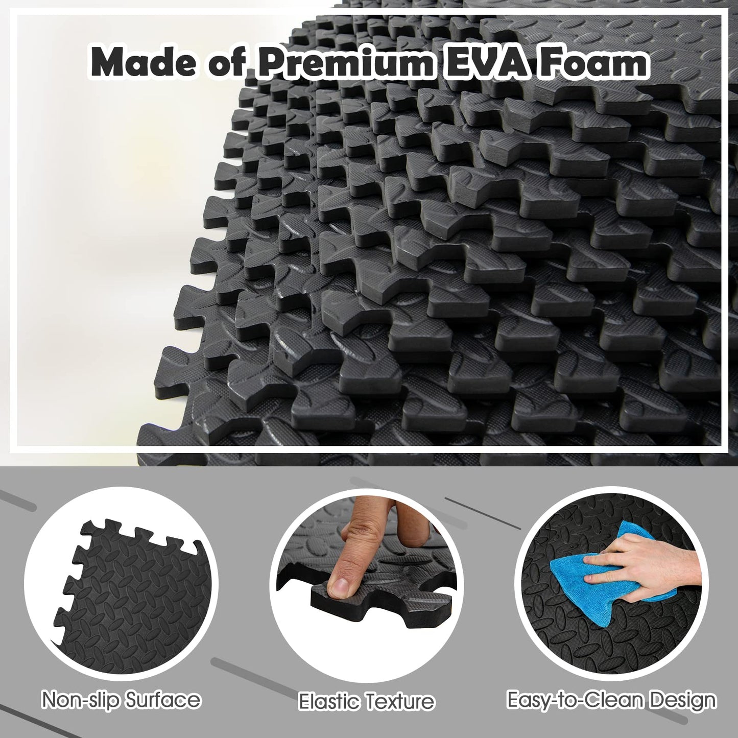 Tangkula 36 Tiles Exercise Flooring Mats with Border, Non-Slip EVA Foam Protective Mats, Elastic Puzzle Play Mats, 1/2" Interlocking Floor Mats for Home Gym, Fitness Room, Workshop Equipment(Black)
