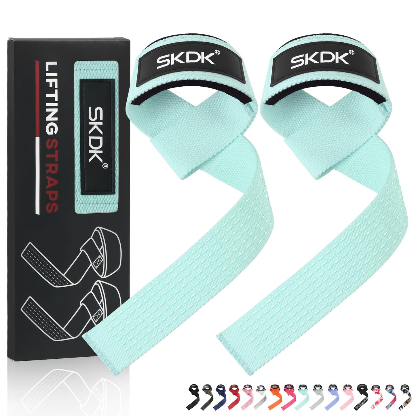 SKDK Cotton Hard Pull Wrist Lifting Straps Grips Band-Deadlift Straps with Neoprene Cushioned Wrist Padded and Anti-Skid Silicone - for Weightlifting, Bodybuilding, Xfit, Strength Training