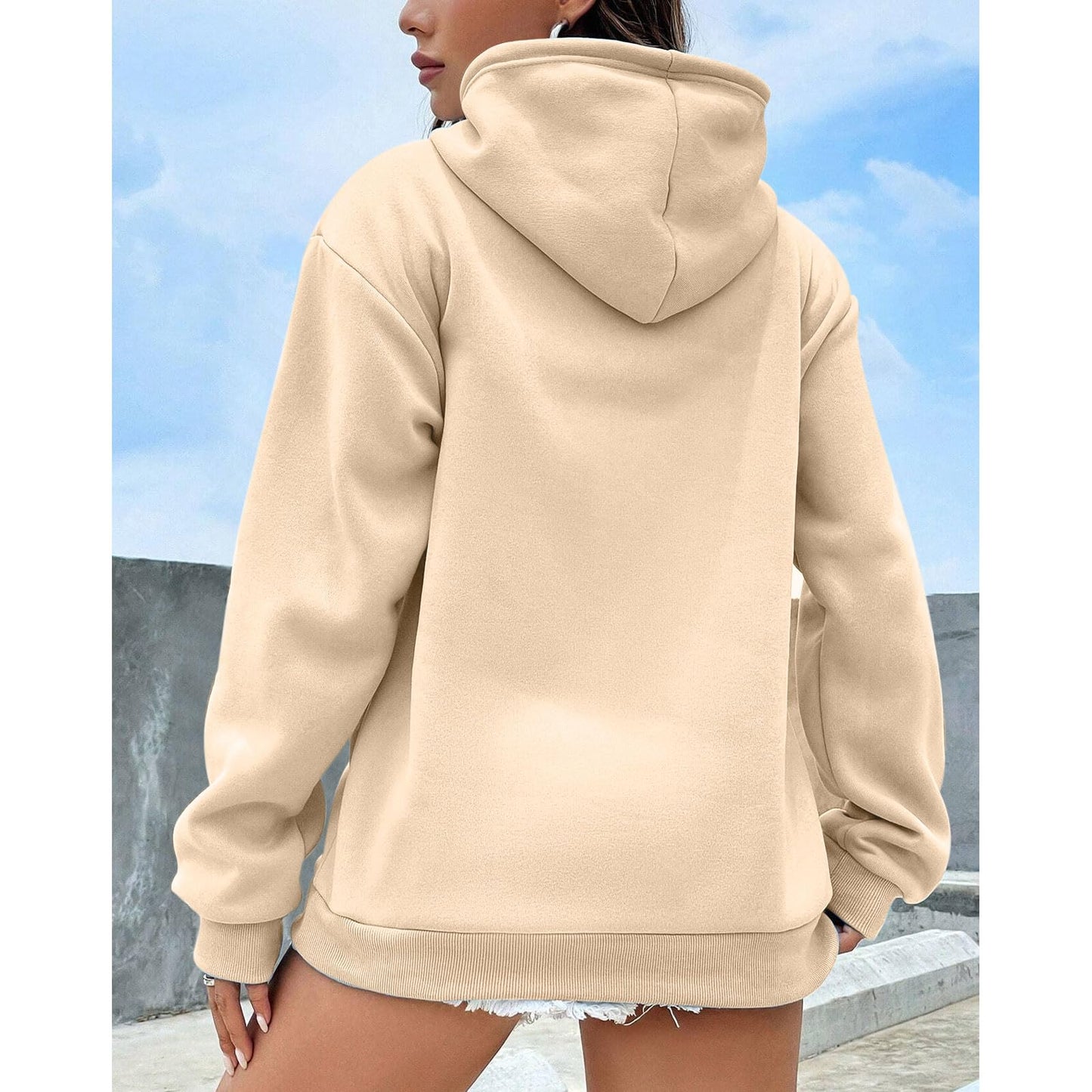 KEEVICI Oversized Basic Hoodie For Women Solid Color Plain Sweatshirt Loose Fit Hooded Pullover With Pockets Baggy Tops(Apricot,M)