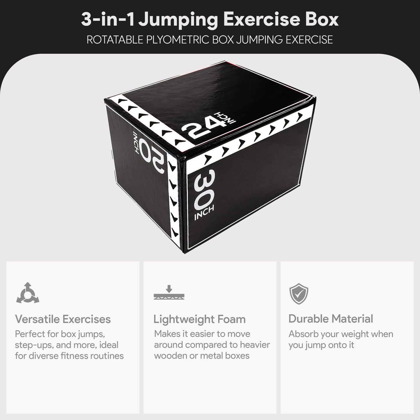BalanceFrom Jumping Plyo Exercise Box 3 in 1 Home Gym Workout 16 Lb, Black/White