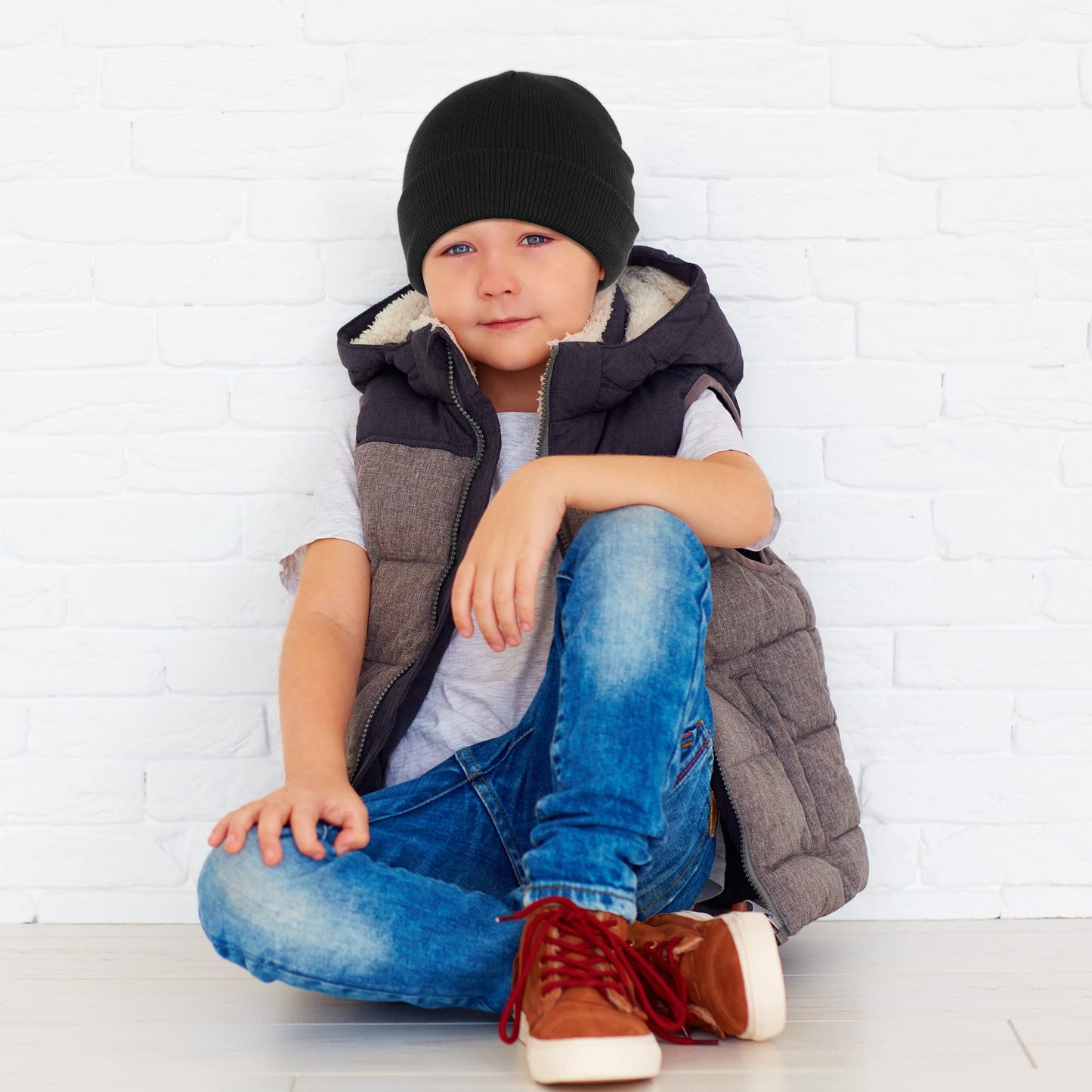 Cooraby 6 Pack Kids Winter Beanies Acrylic Knit Stretchy Beanies Caps for Boys and Girls