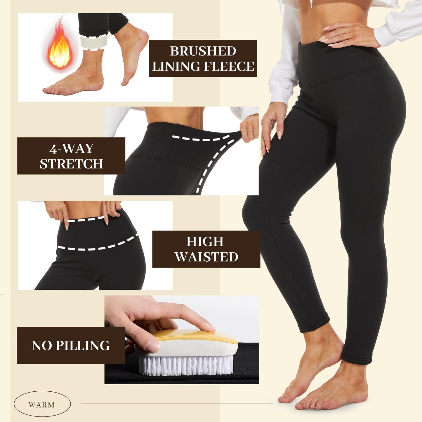 NexiEpoch Fleece Lined Leggings Women - Thermal Thick Winter Warm High Waisted Tummy Control Soft Pants for Snow Cold