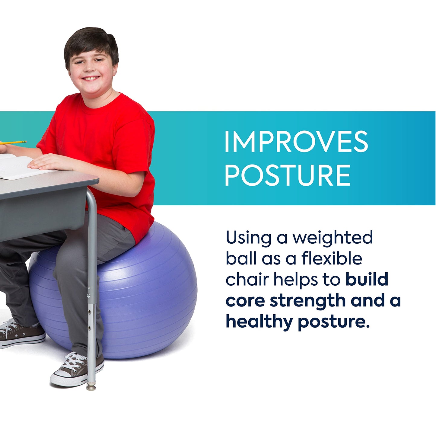 Bouncyband Medium Balance Ball, Purple – Create Flexible Seating to Improve Focus in The School, Office, or Home with This No-Roll Weighted Ball – 21.6” (55cm) Ball for People Between 5’-5’6 Tall