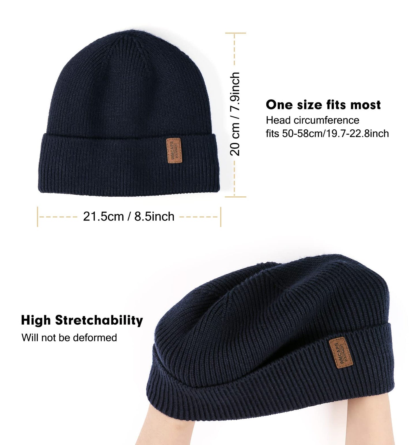 Wmcaps Winter Beanie for Men Women, Fleece Lined Beanie Soft Warm Knit Hat Ski Stocking Cuffed Cap (Navy Blue)