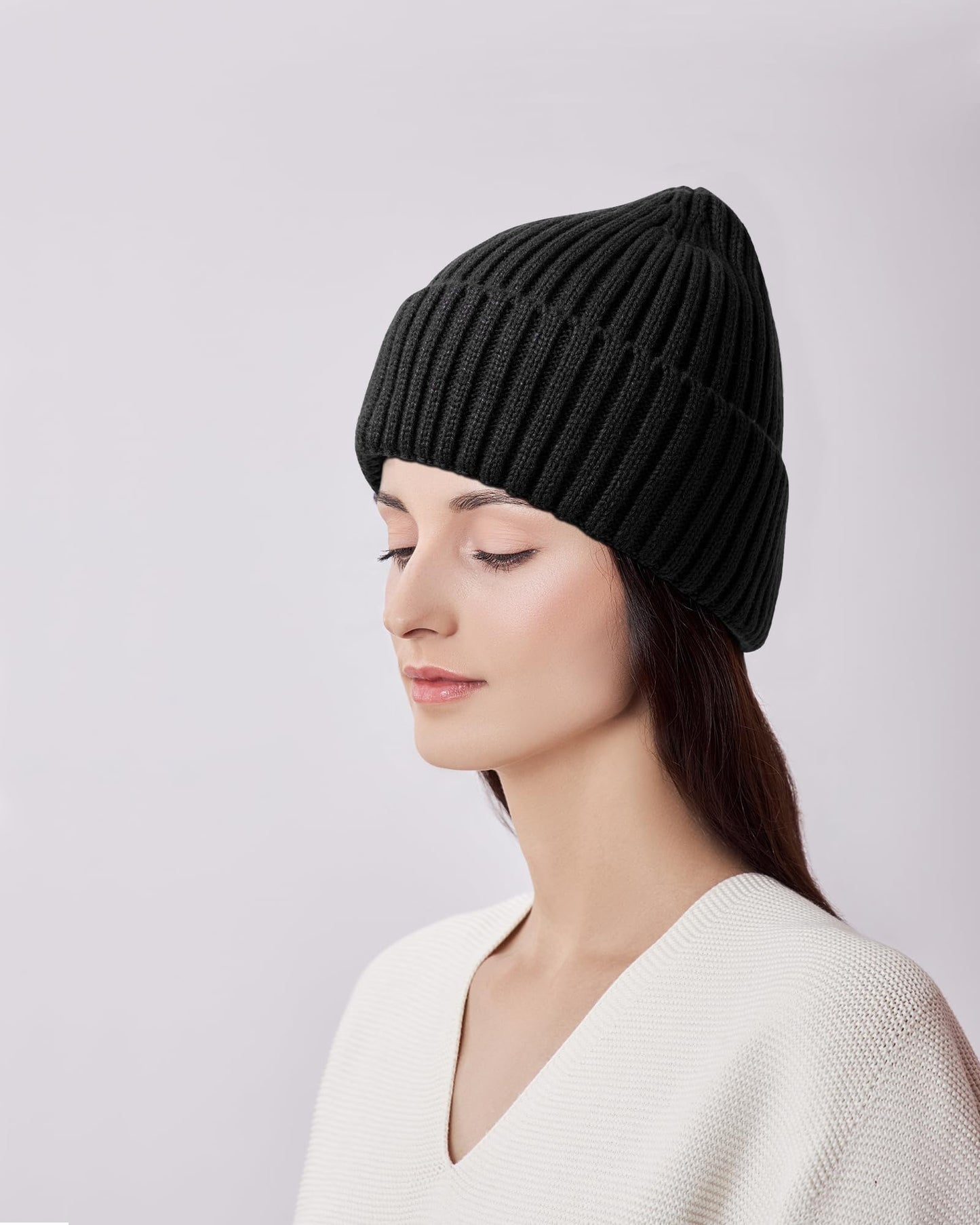 LiuSuper Satin Lined Beanie for Women Men, Winter Hats for Women, Slouchy Silk Lined Beanie, Warm Unisex Cuffed Beanie Rose