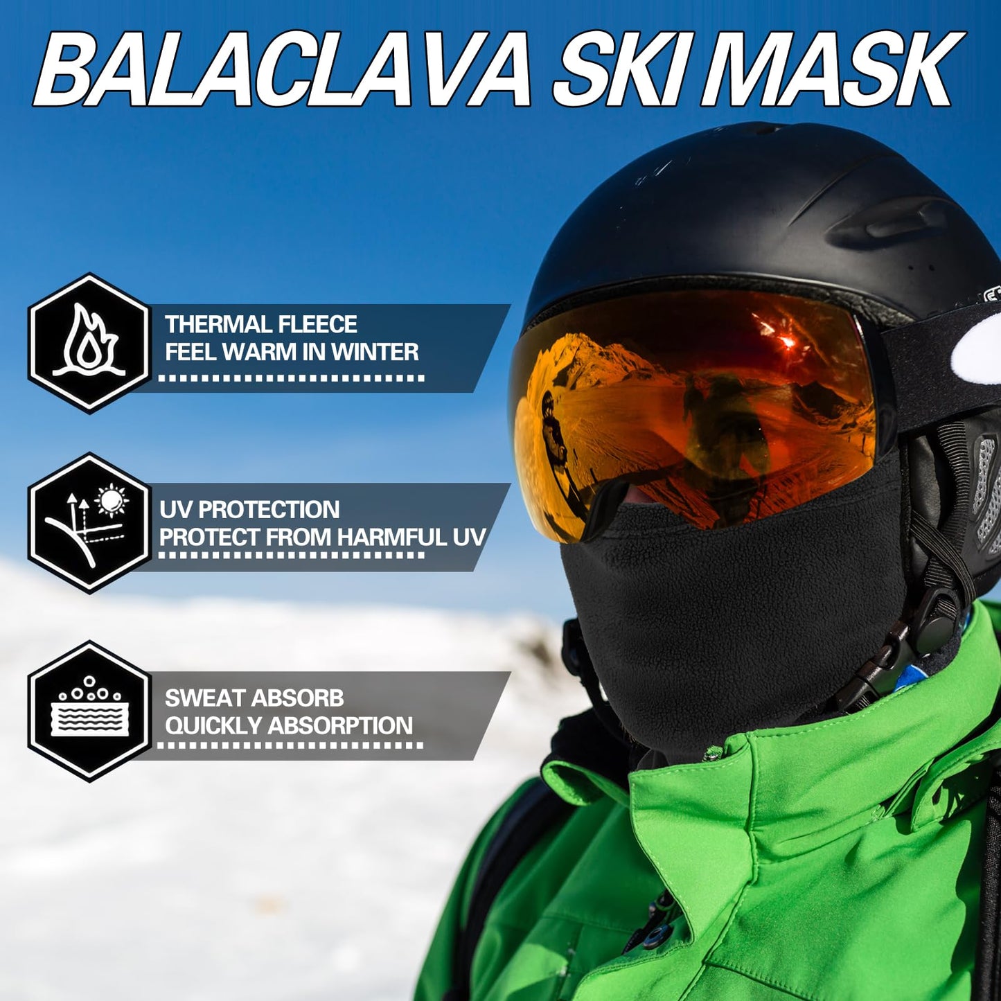 Winter Balaclava Ski Face Mask for Cold Weather (US, Alpha, One Size, Black,Black)