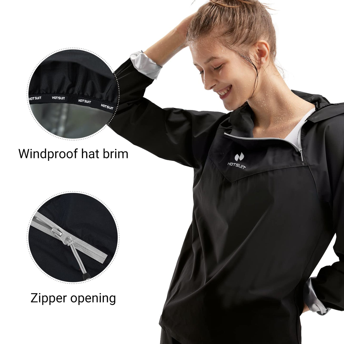 HOTSUIT Sauna Jacket Women Sweat Jacket Weight Loss Workout Gym Exercise Sauna Suit Shirts, Black, M