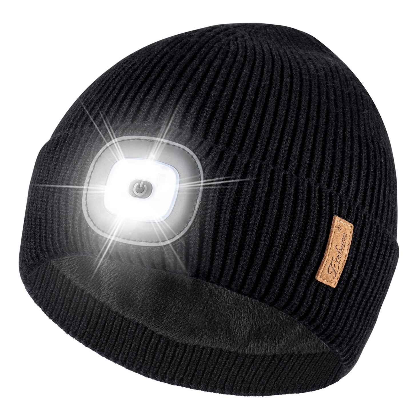 Etsfmoa Unisex Hat with Light,Fleece Lined Beanie Warm Knit Hat,Gifts for Men Women,Rechargeable LED Cap Black