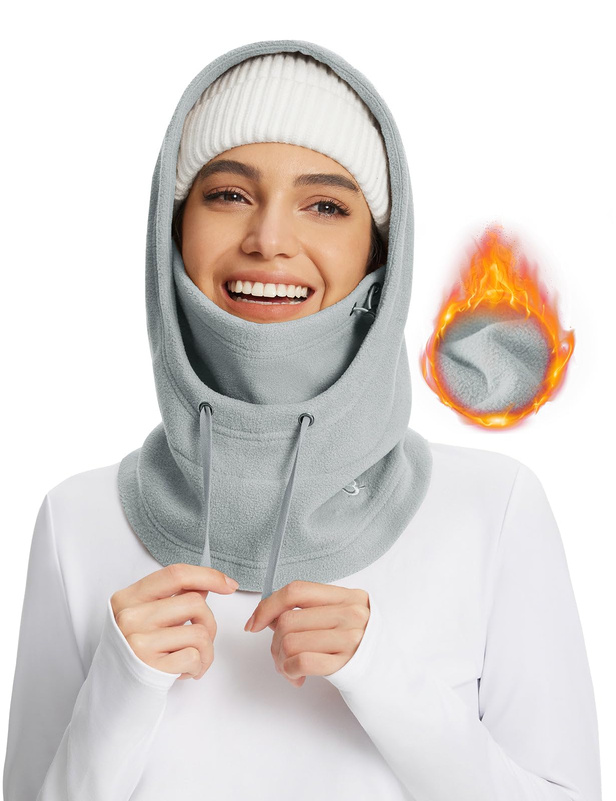 BALEAF Fleece Balaclava Face Mask,Thermal Ski Mask for Men and Women,Winter Hats Face Cover Cold Weather Gear Grey-Regular Fit