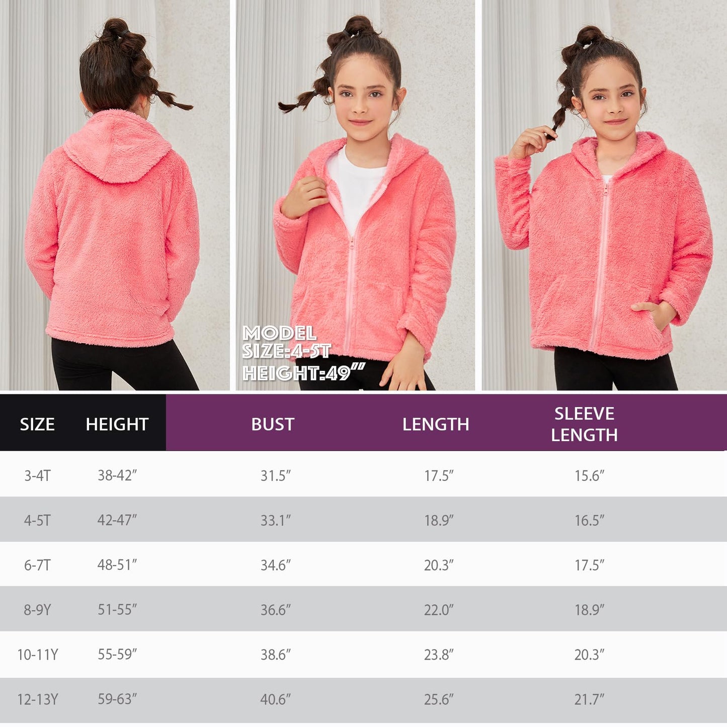 QPANCY Teen Girls Red Fuzzy Sherpa Coat Kids Solid Warm Polar Fleece Jacket Fall Winter Outwear,Size 12 13