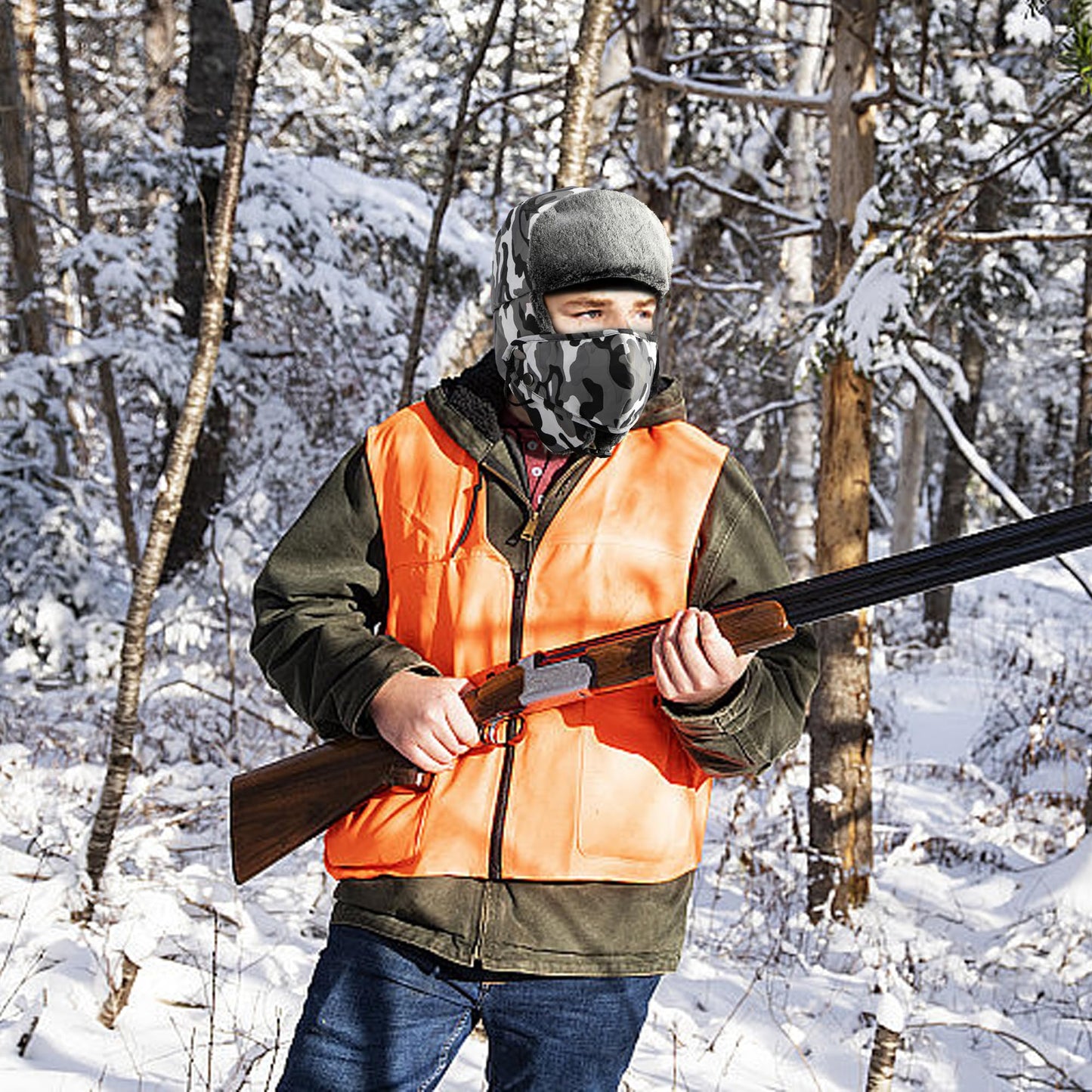 Watayo Winter Hunting Trapper Hat- Camouflage Hat Trapper Hunter Headwear- Waterproof Cold Weather Warm Ski Hunting Hat with Earflap Face Mask for Men Women