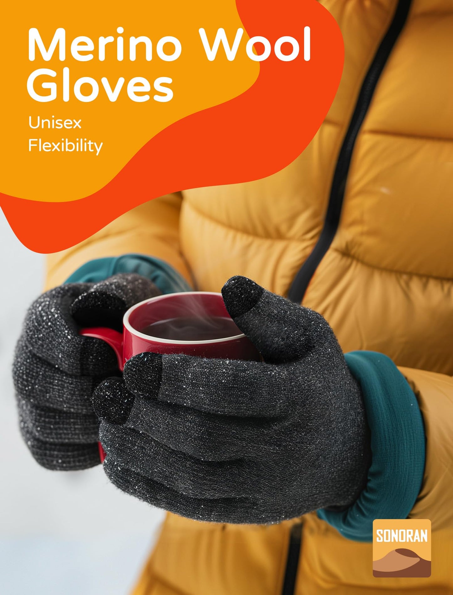 SONORAN Merino Wool Gloves for Men & Women, Touch Screen Liner Gloves Base Layer Warm Gloves with Thermal Soft Knit Lining Glove for Driving Running Hiking S/M (Black Gray)