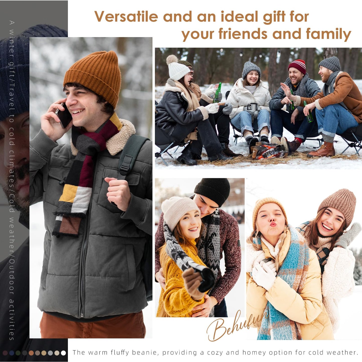 Behufun Beanies Hats Men 3 Pack, Unisex Beanie for Men Women, Warm Soft Polar Fleece Lining Thick Knit Cuff Winter Hat