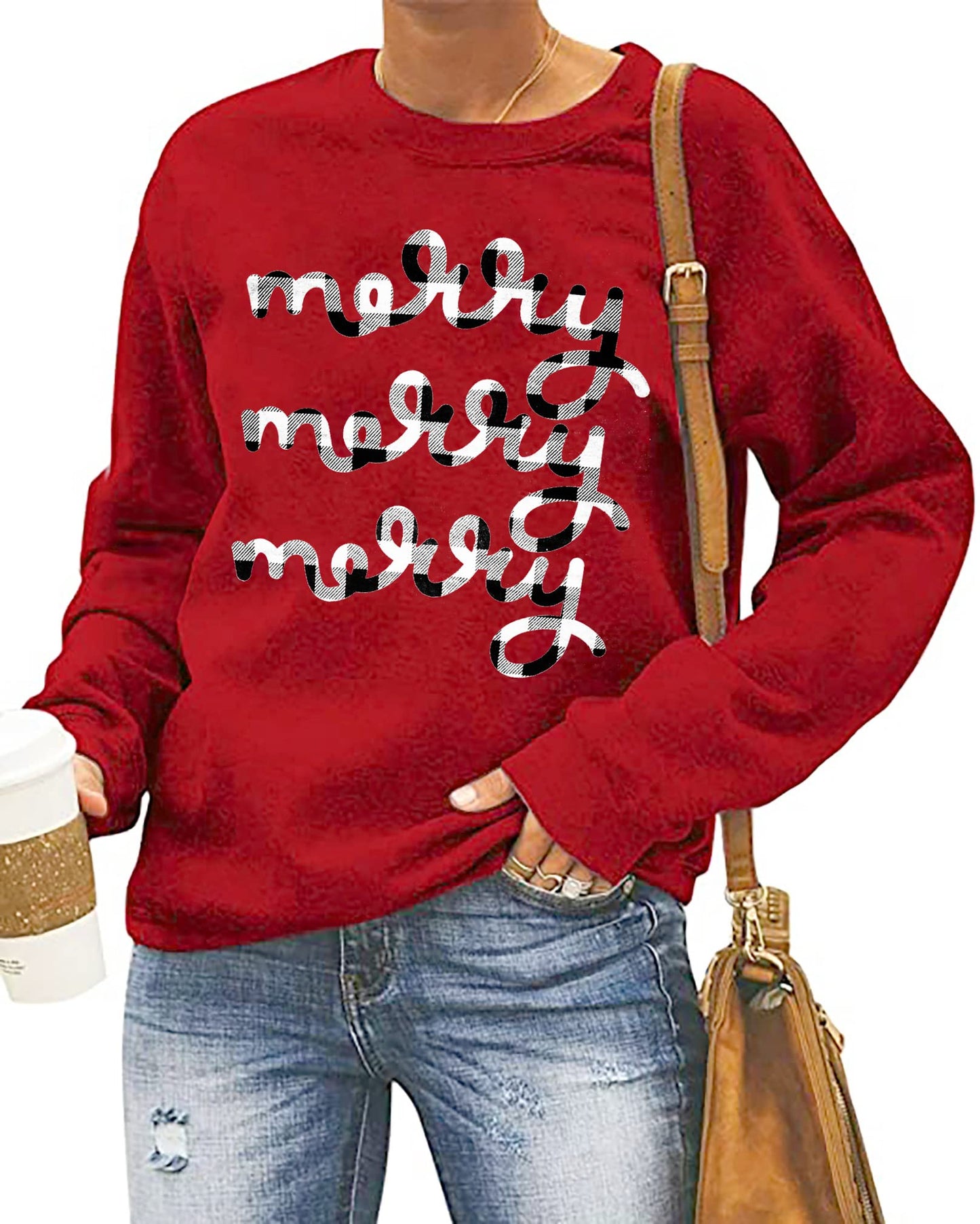 Christmas Sweatshirt Women Merry and Bright Christmas T-Shirt Funny Xmas Lights Blouse Tops Holiday Shirts