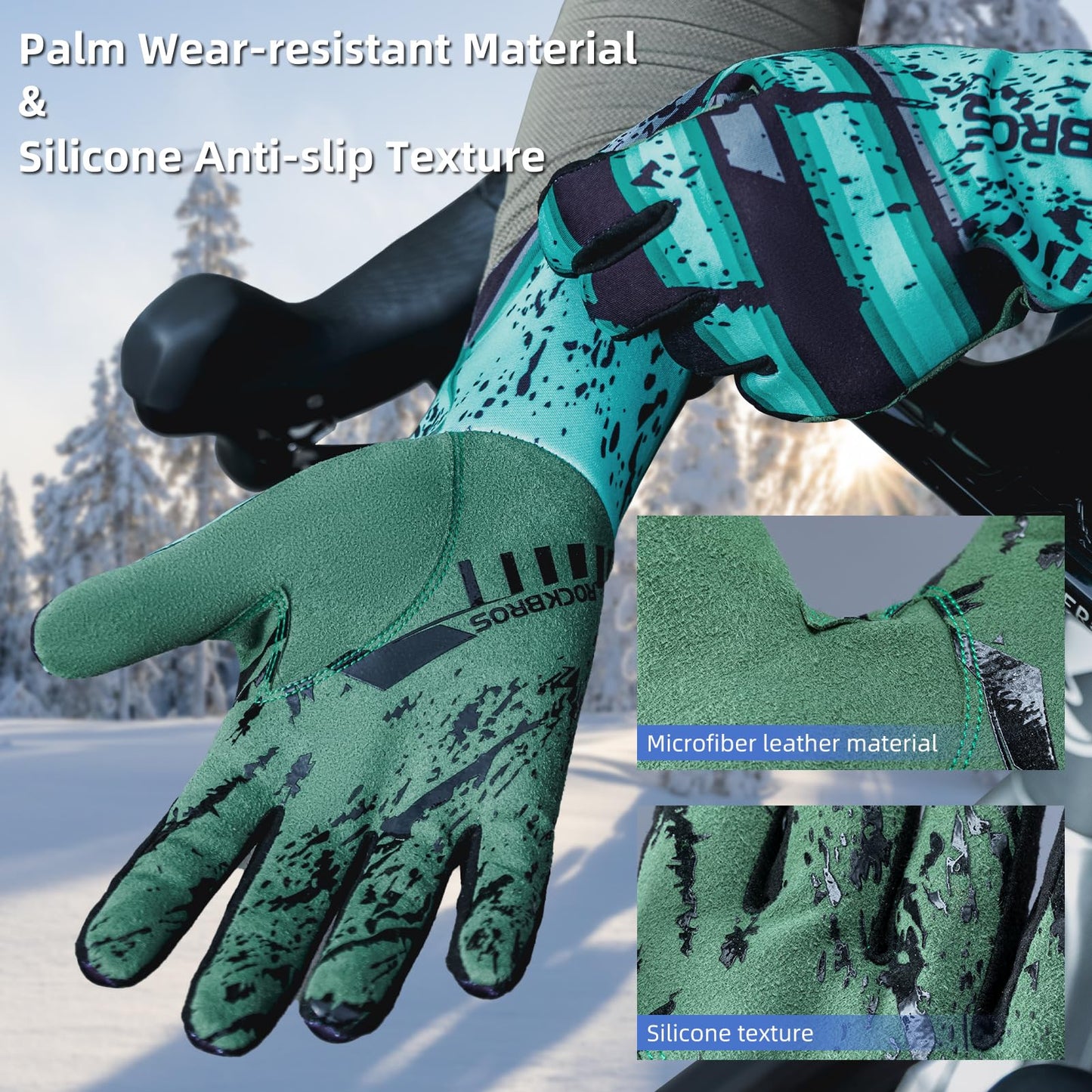 ROCKBROS Winter Cycling Gloves for Men Thermal Bike Gloves Windproof Anti-Slip Full Finger Mountain Bike Gloves