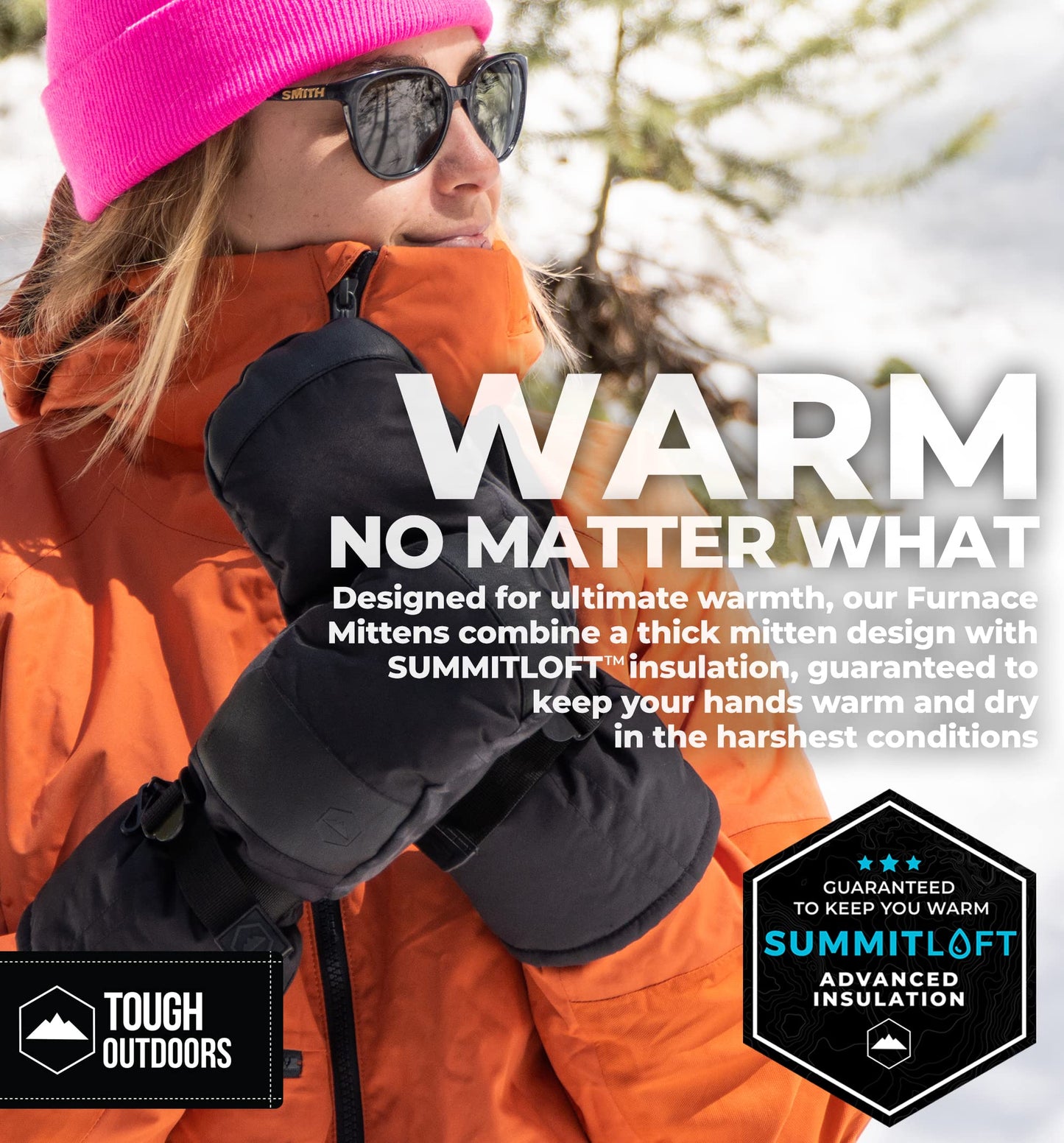 Tough Outdoors Adult Winter Ski Mittens for Women and Men - Mens Womens Waterproof Insulated Snowboard Gloves - Extreme Cold Weather Snowboarding Snow Glove Mitten - Medium/Large