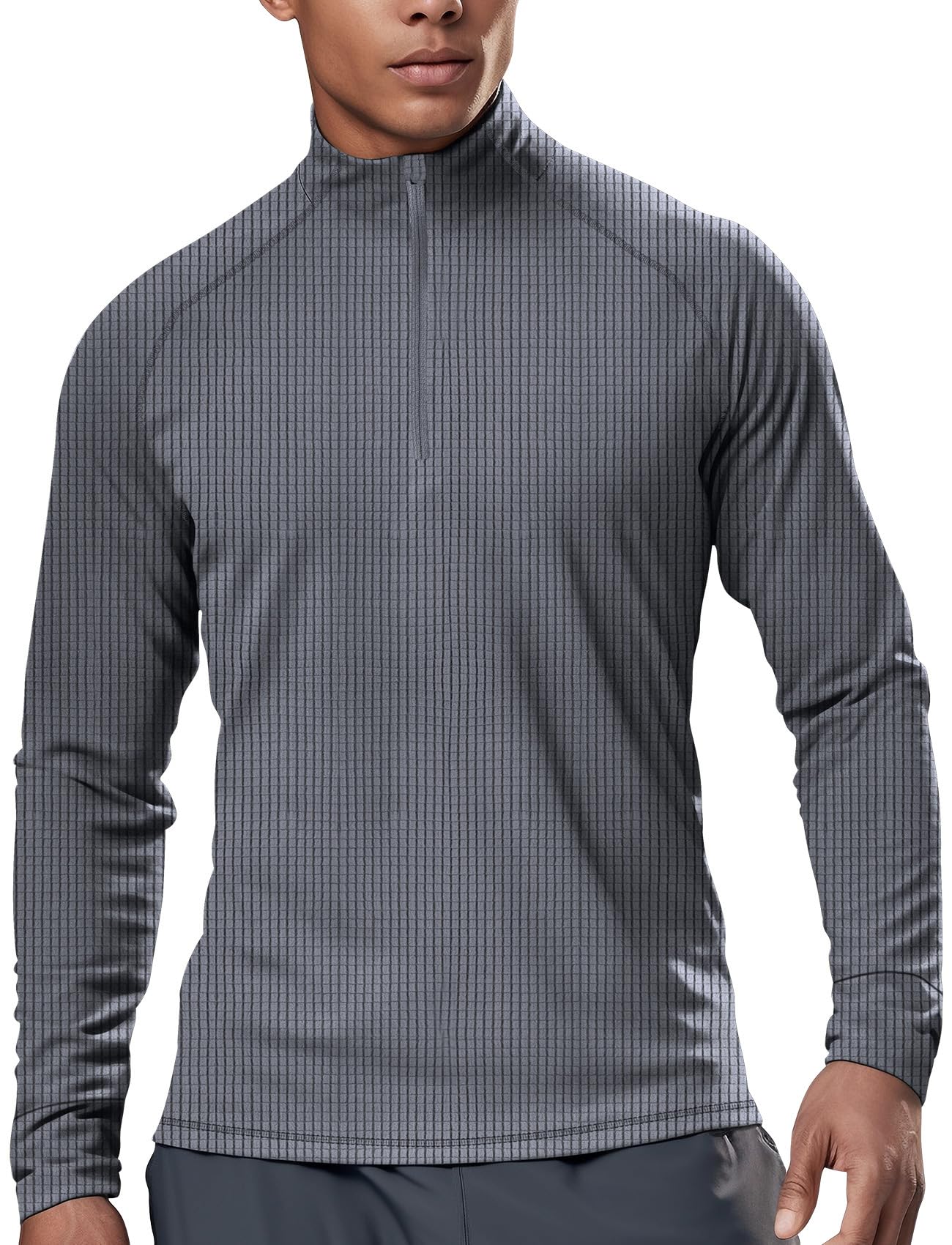 Quarter Zip Men Athletic Long Sleeve Shirt(Grey,L)