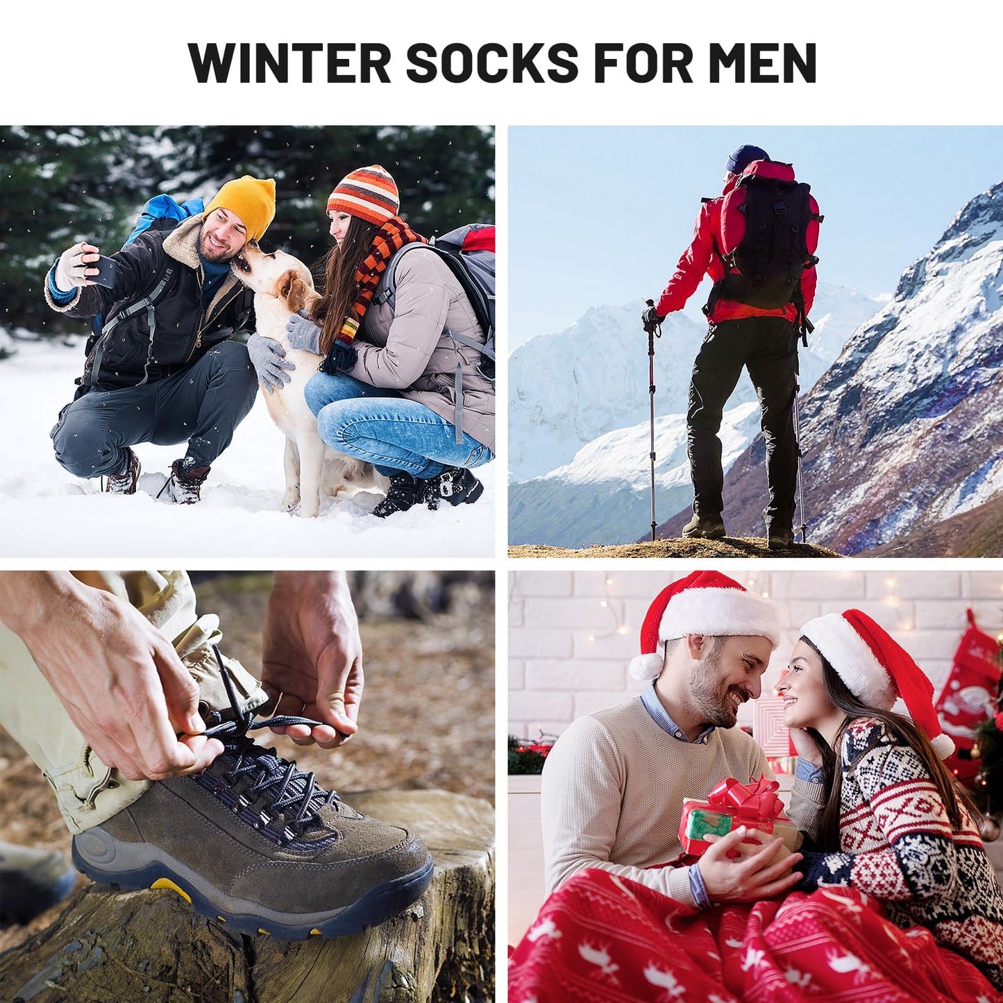 SIMIYA 5 Pairs Merino Wool Socks Mens, Super Thick Mens Hiking Socks Thermal Wool Socks for Cold Weather