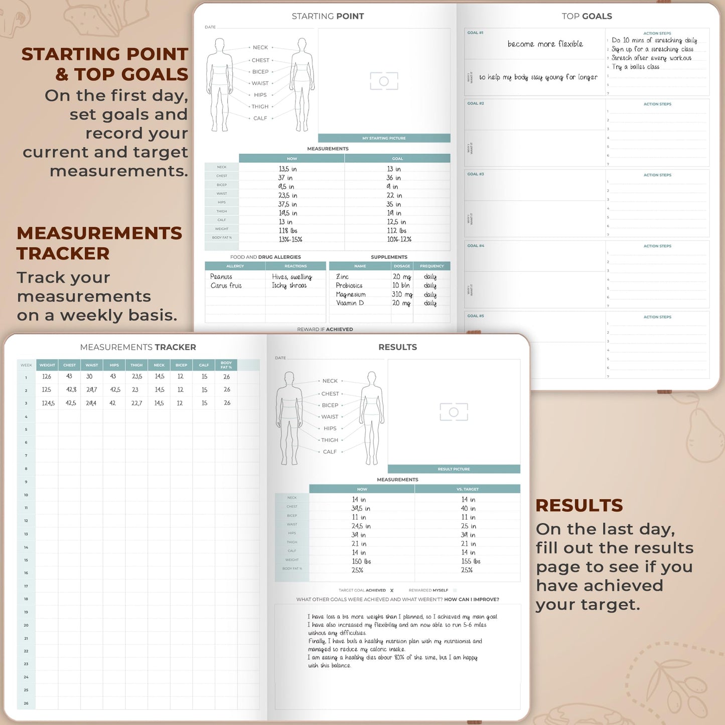 Clever Fox Food Journal Pro – Diet & Wellness Planner for Women & Men – Weight Loss Diary with Calorie Tracker – Food Log for Tracking Meals, Exercise & Weightloss - Undated, 7" x 10" Rose Gold