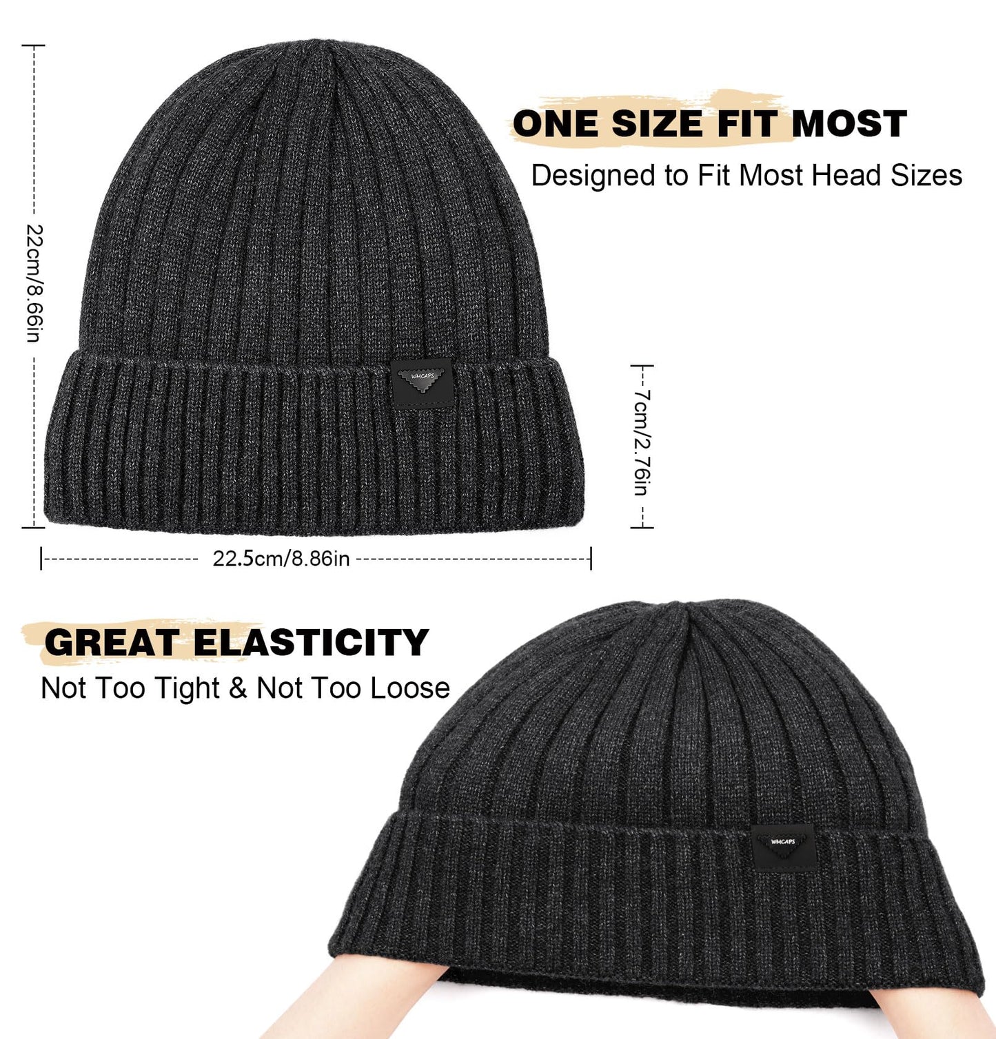 Wmcaps Winter Beanie Knitted Hats for Men Women, Fleece Lined Beanie Warm Stocking Cap Soft Warm Ski Hats Unisex (Slate Grey)