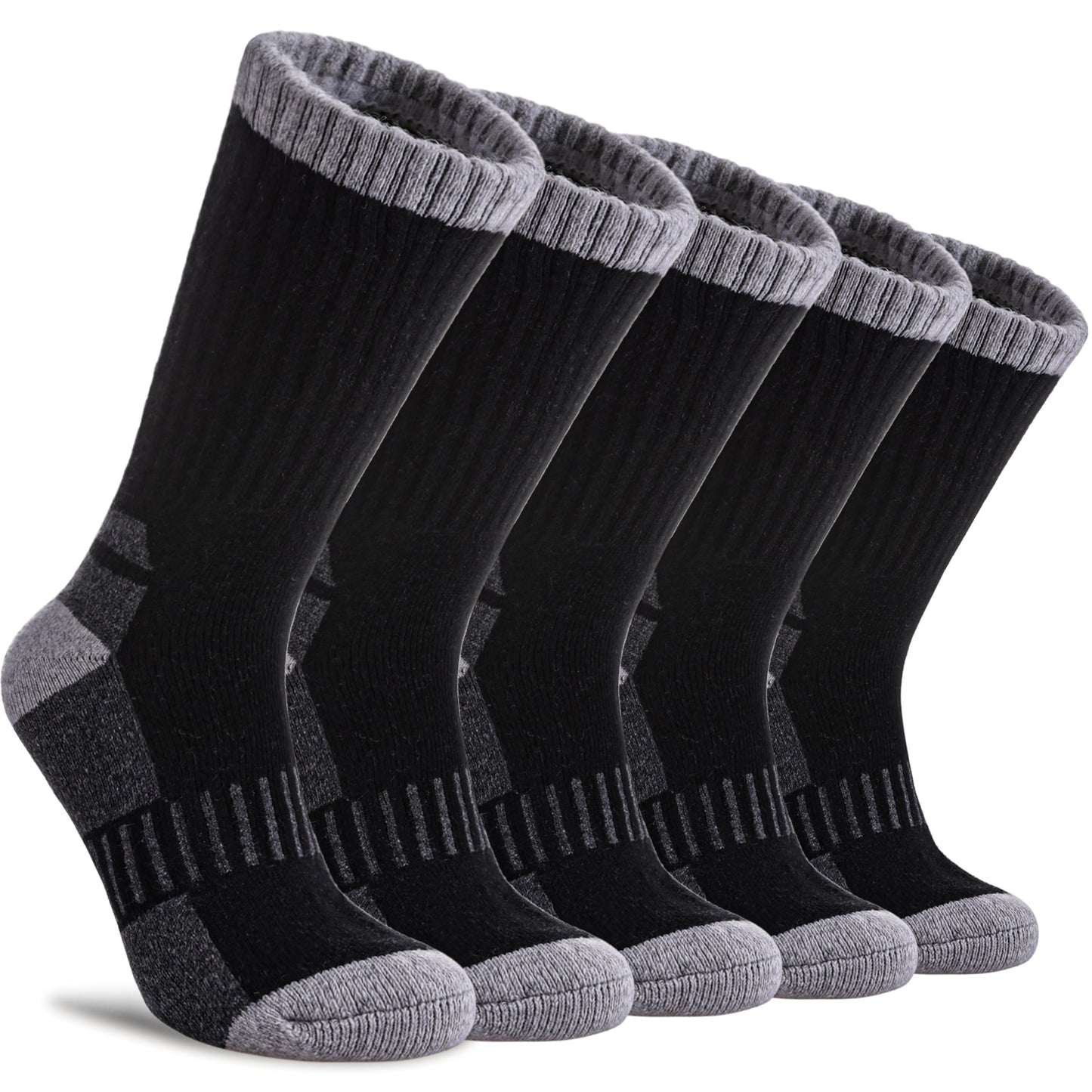 DYW Womens Merino Wool Hiking Socks Thermal Warm Winter Boot Crew Socks Cushion Work Walking Gift Socks 5 Pairs (5 Pairs Black,Medium)