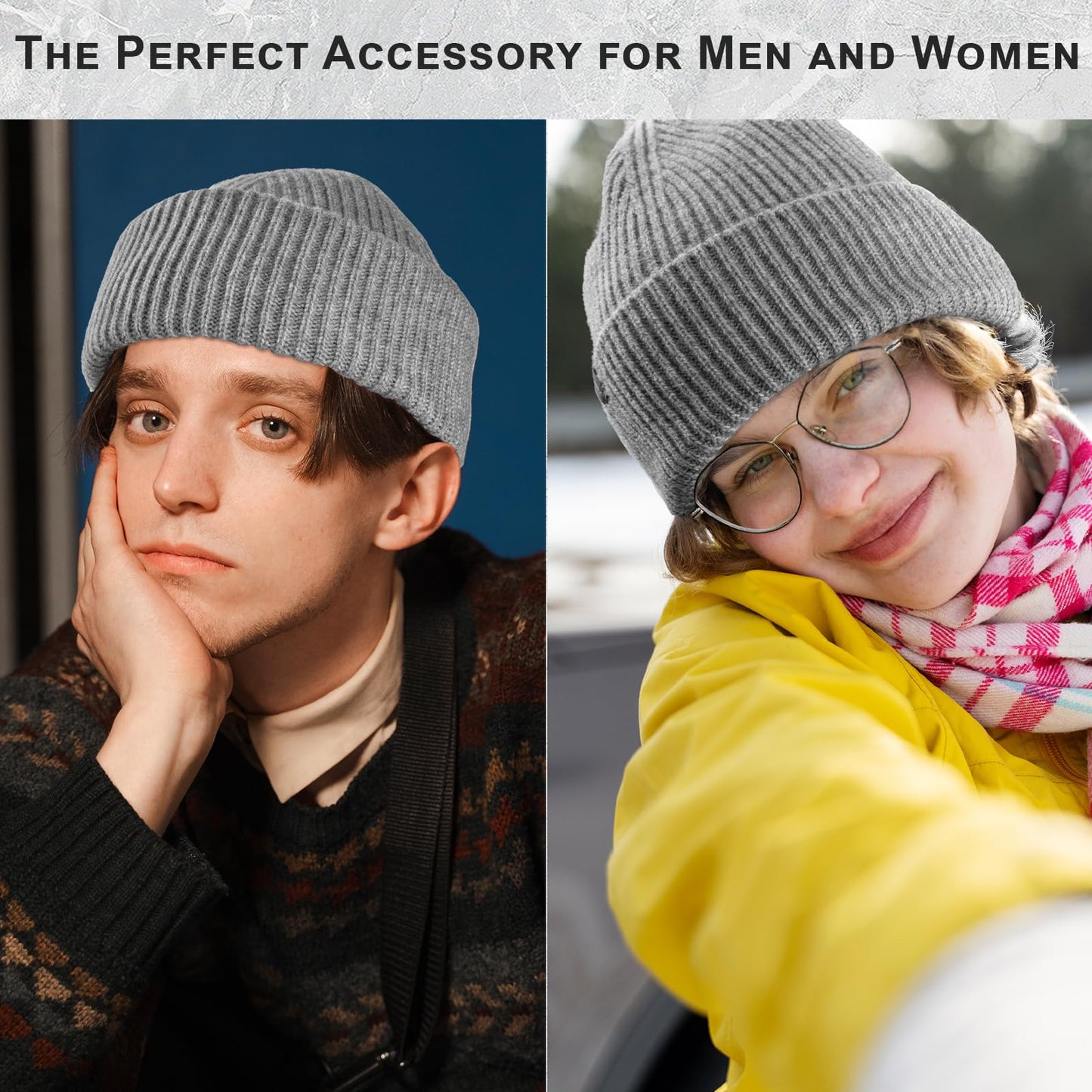 JremPan Beanie Hat for Men Women Knit Winter Hat Warm Cuffed Skull Beanie Slouchy Soft Unisex (Gray)