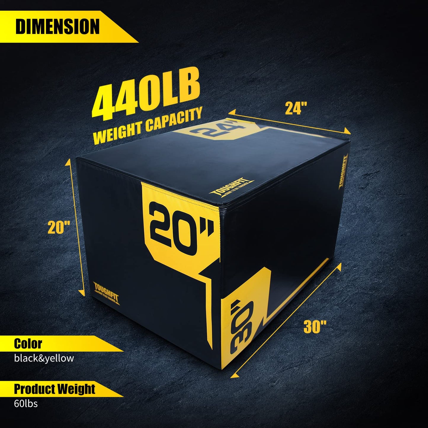 ToughFit Plyo Box - 3 in 1 Foam Plyometric Box - Jump Box for MMA, Crossfit - Adjustment Height Plyometric Jump Box for Home Gym - PVC Cover Platform & High-Density Workout Box (Large - 30"x24"x20")