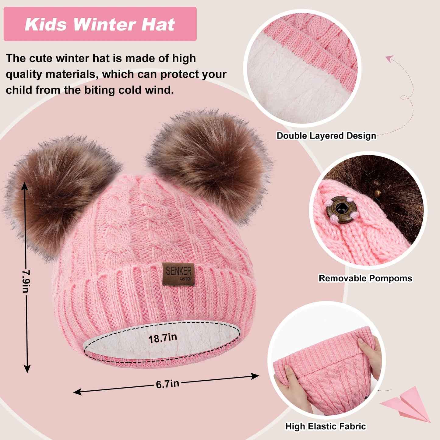 Kids Winter Hat Gloves Scarf Set Toddler Knit Beanie Hat with Pom Pom Neck Warmer Mittens Set for Girls Boys 1-10 Years