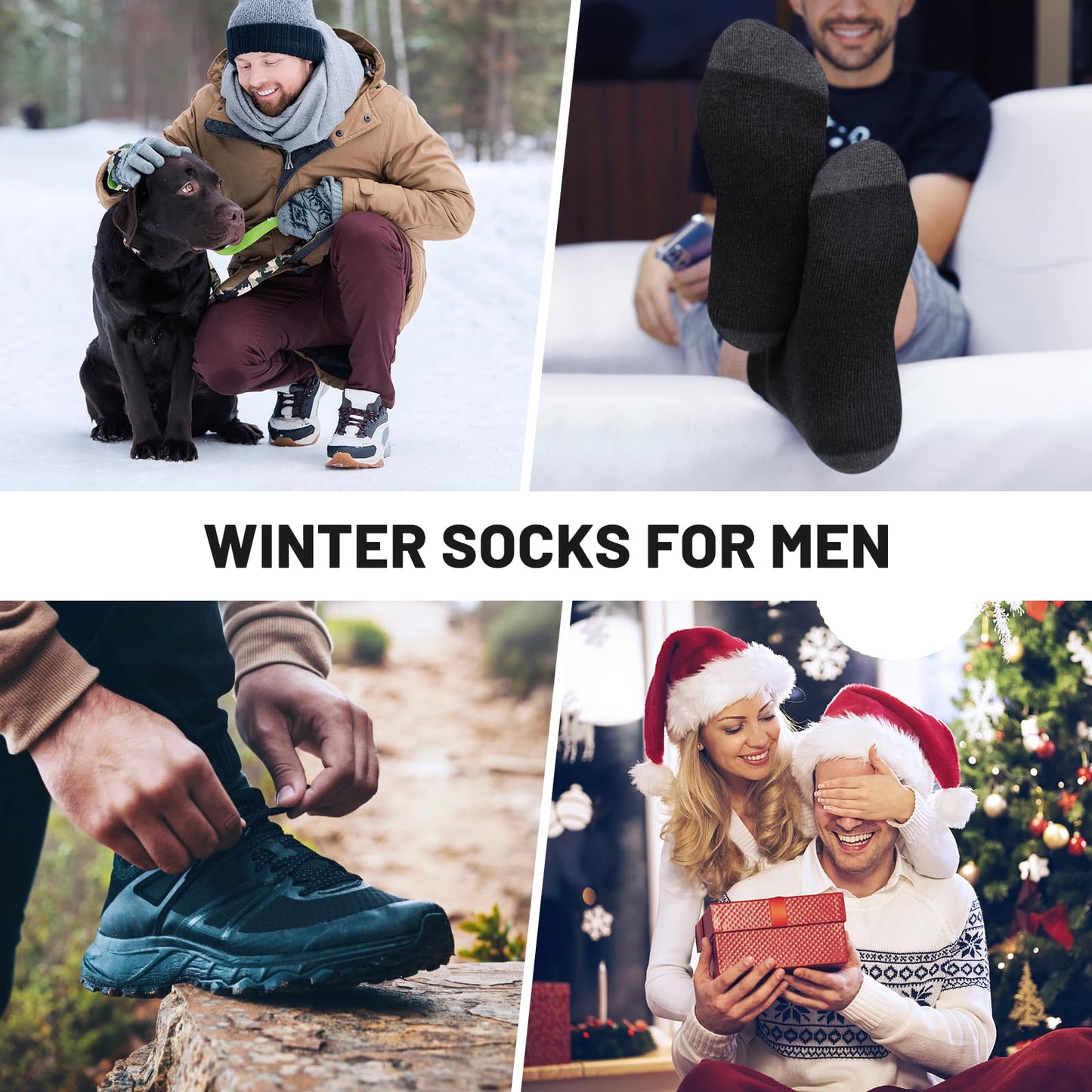 SIMIYA 5 Pairs Merino Wool Socks for Men, Thick Winter Wool Hiking Socks