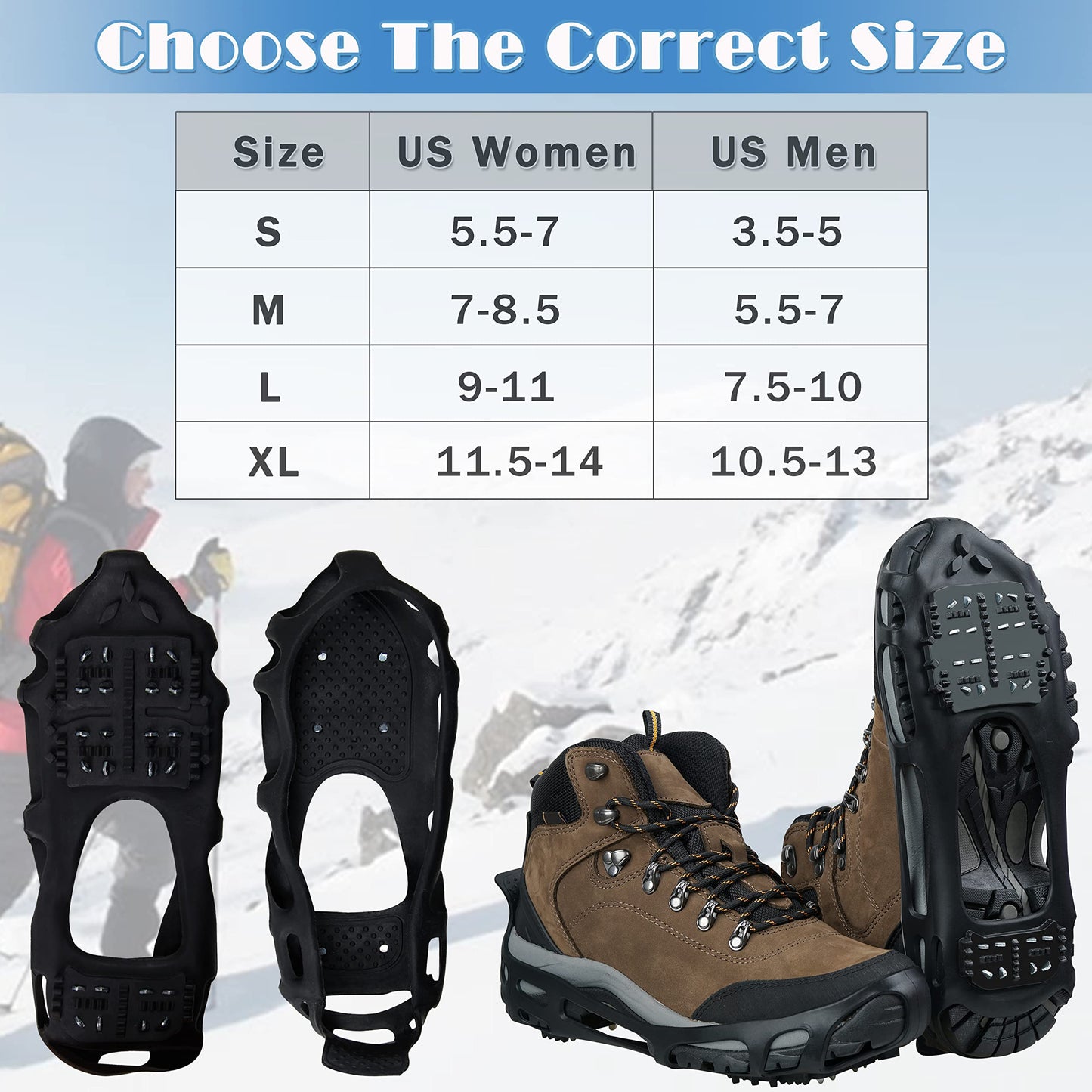 Ice Snow Traction Cleats Crampons Anti-Slip Snow Shoes Cleats Walking on Snow and Ice Winter Walking Boots Cleats for Men Women Hiking, Jogging (24 Steel Crampons,Szie L)
